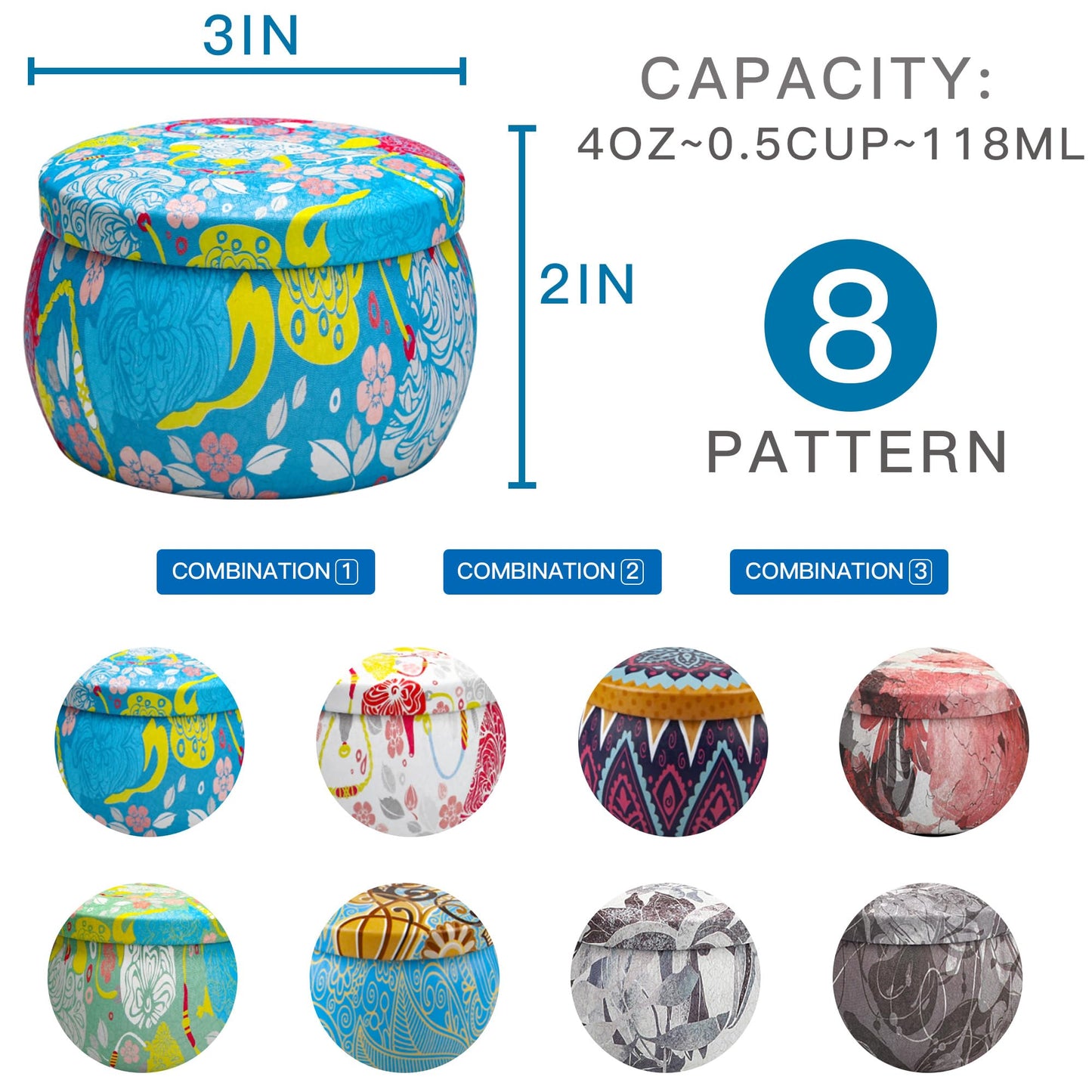 24 Pack Candle Tins 4 oz, Empty Candle Jars with Flower Patterns Round Metal Candle Containers with Lids for Making Candles, Mother's Day Handmade Gifts, Arts & Crafts, Storage, Candle Supplies