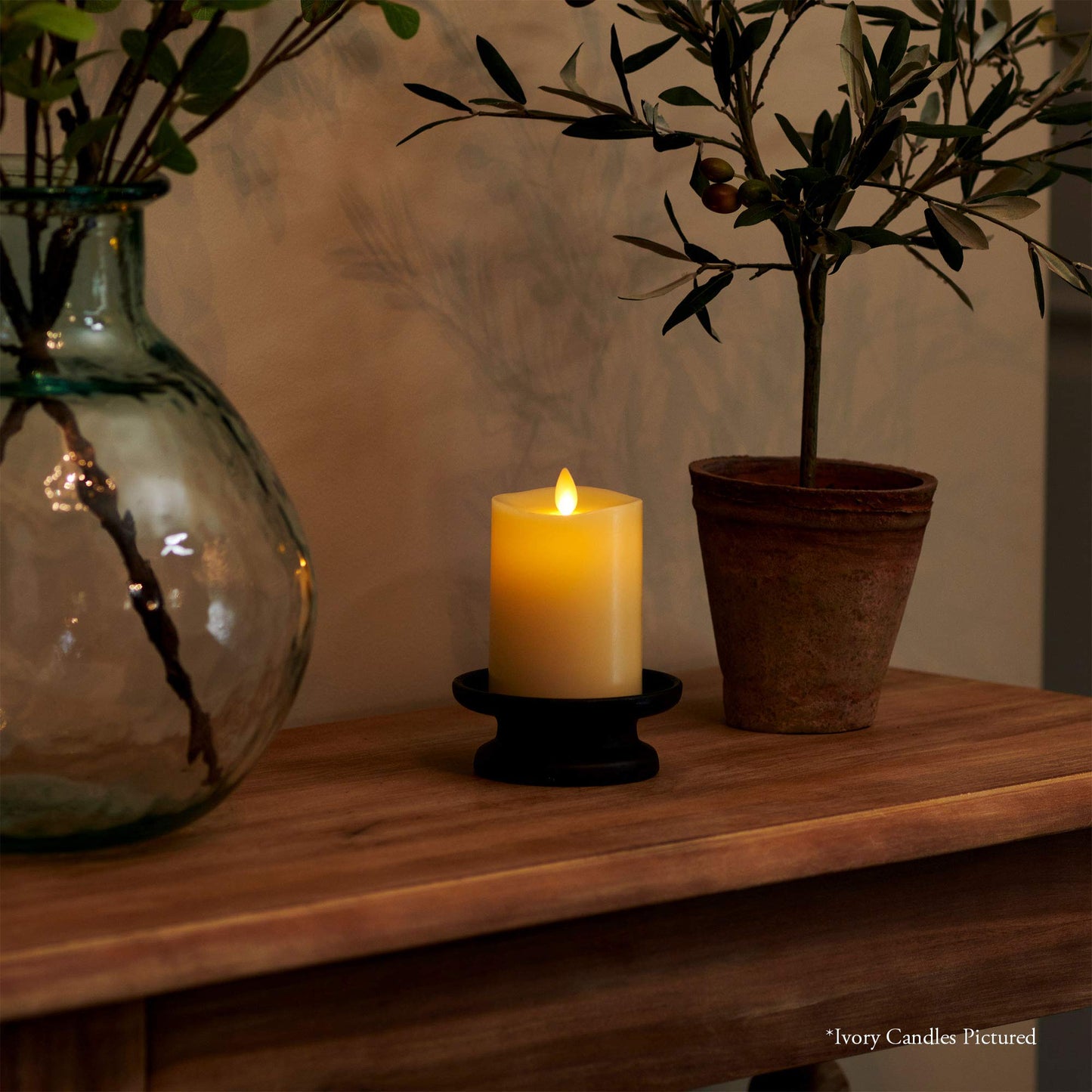 Luminara Flameless Pillar Candle, Small (4.5 inches, Unscented) Real-Flame Effect, Melted Edge, Real Wax, Smooth Finish, White, LED Battery-Powered Candle