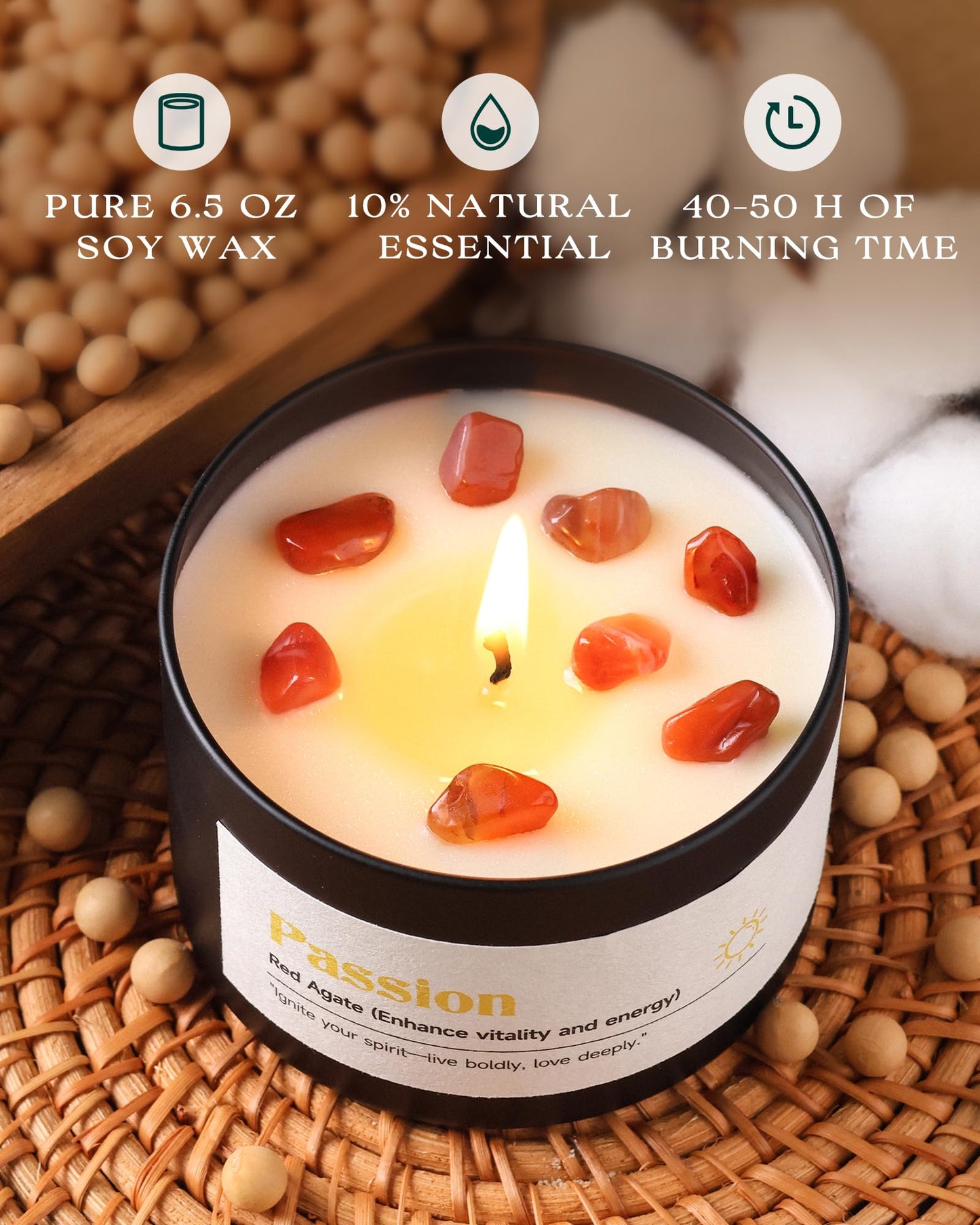 AOOVOO Crystal Energy Candles Set for Women - 4 Pack 26 oz Soy Wax Candles for Home Scented, 200 Hour Long Lasting Candle, Laughter Red Crystal/Love Rose Quartz/Joy Citrine/Passion Red Quartz