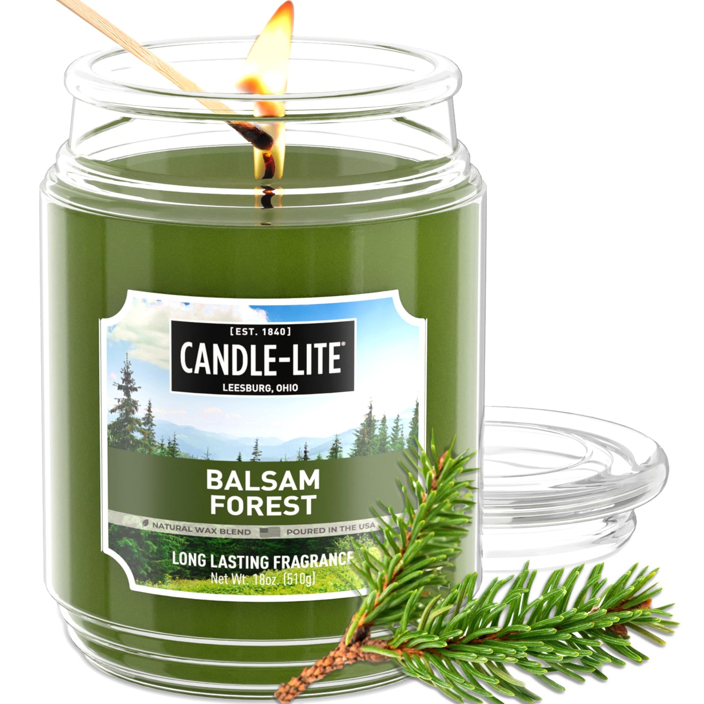 Candle-lite Fall Scented Candles, Balsam Forest Fragrance, 18 oz Jar, Proudly Poured in USA, Aromatherapy Candle, Single-Wick with 110 Hours of Burn Time, Perfect for Creating a Refreshing Ambiance