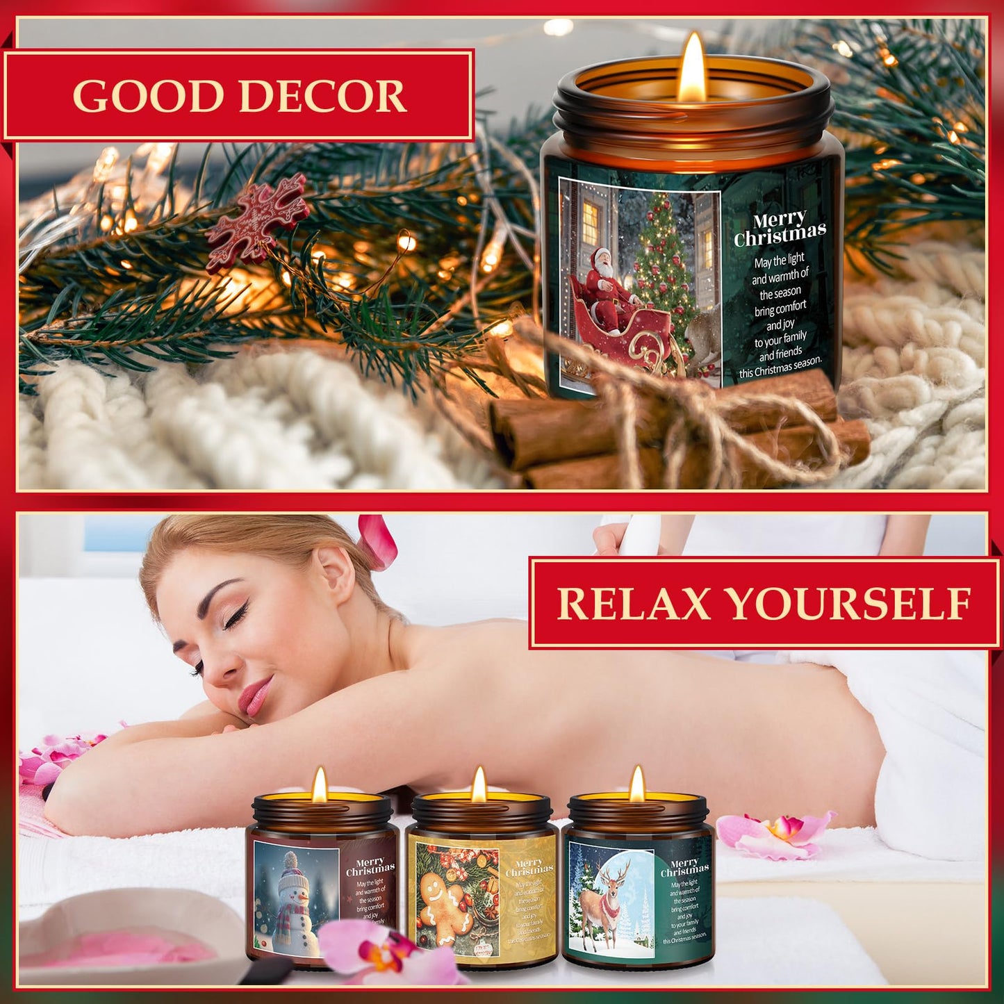 MTLEE 6 Pcs Christmas Candles Gifts Bulk Scented Candle Jars for Coworkers Women Aromatherapy Candles for Home Xmas Birthday Gifts Yoga(Retro Style)