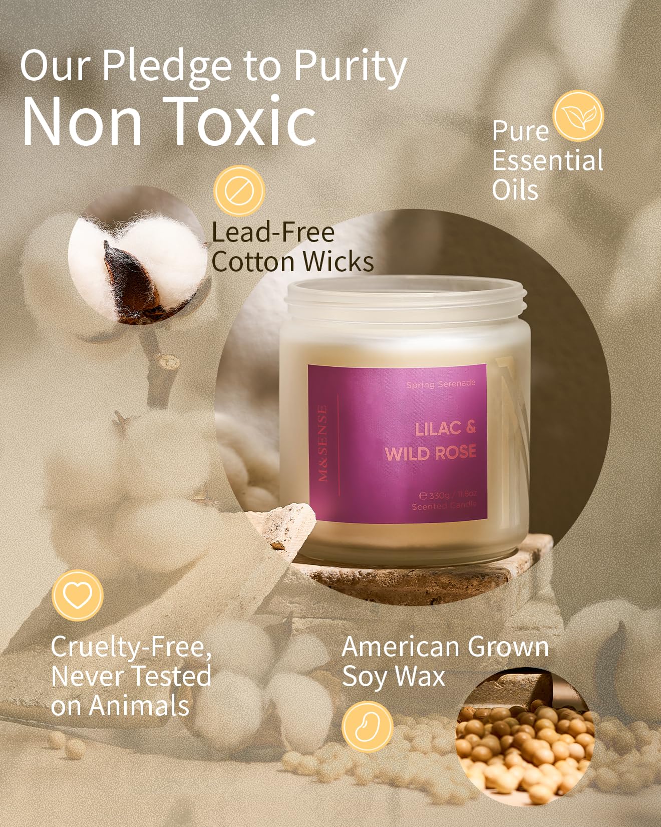 M&SENSE Lilac Wild Rose Scented Candle, 11.6oz 70-Hour Burn, 2-Wick Non-Toxic Natural Soy, Aromatherapy for Home, Gift for Women & Mom for Easter & Spring Refresh