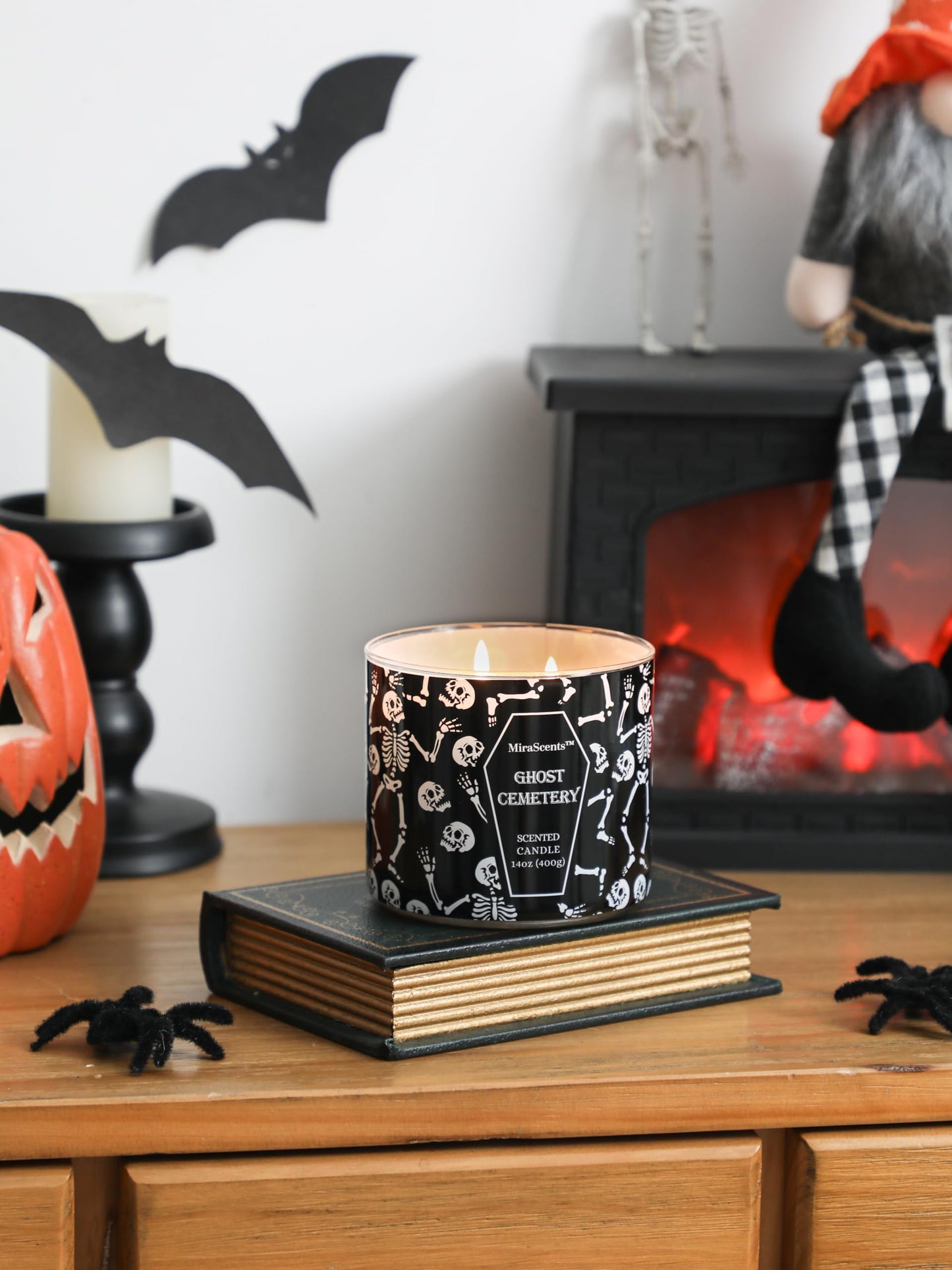 Halloween Candle, Halloween Scented Candle, Ghost Cemetery Candles, Large 3 Wicks Candles, Natural Soy Wax,Gifts for Women,14oz