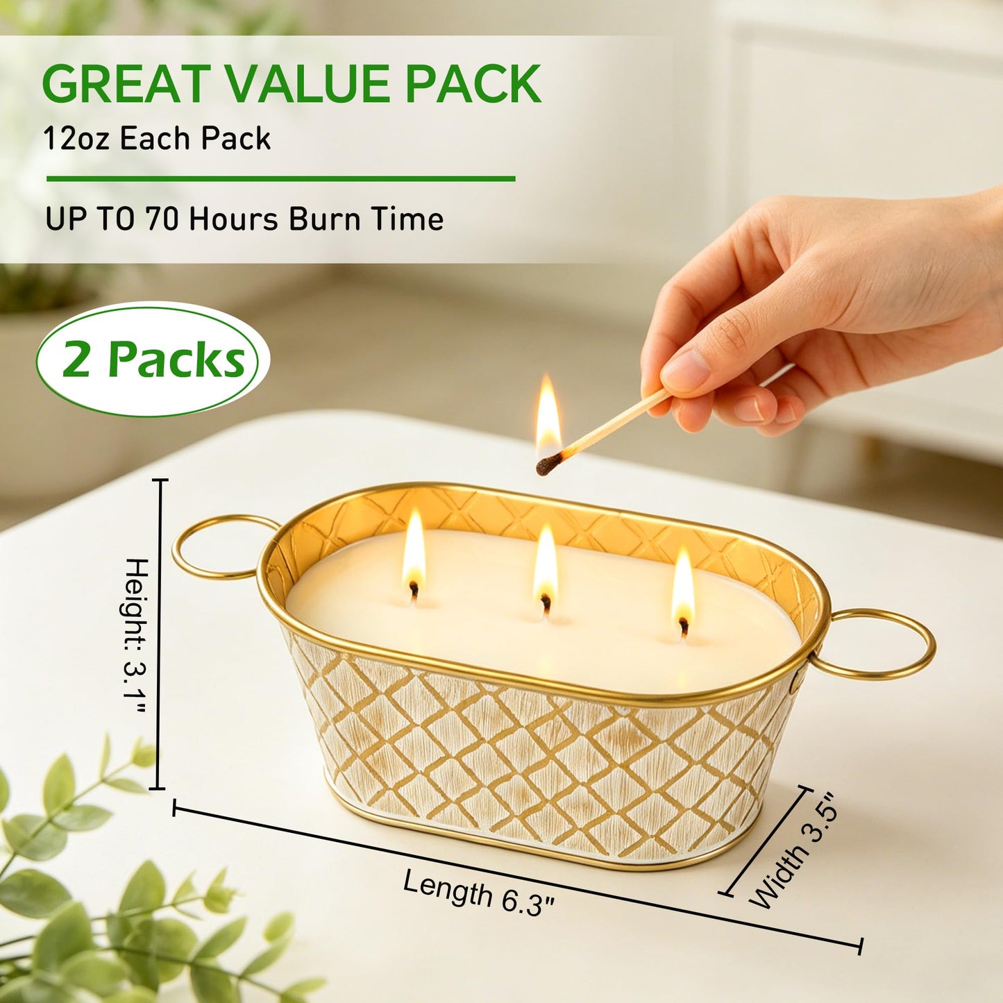 Citronella Candles Outdoor, Large Soy Wax Candle for Patio, 2 Packs 140 Hours Long Burn Lemongrass Citronella Scented Tin Candle for Home, Outdoor, Garden, Yard, Camping, Party, Terrace (3-Wick)