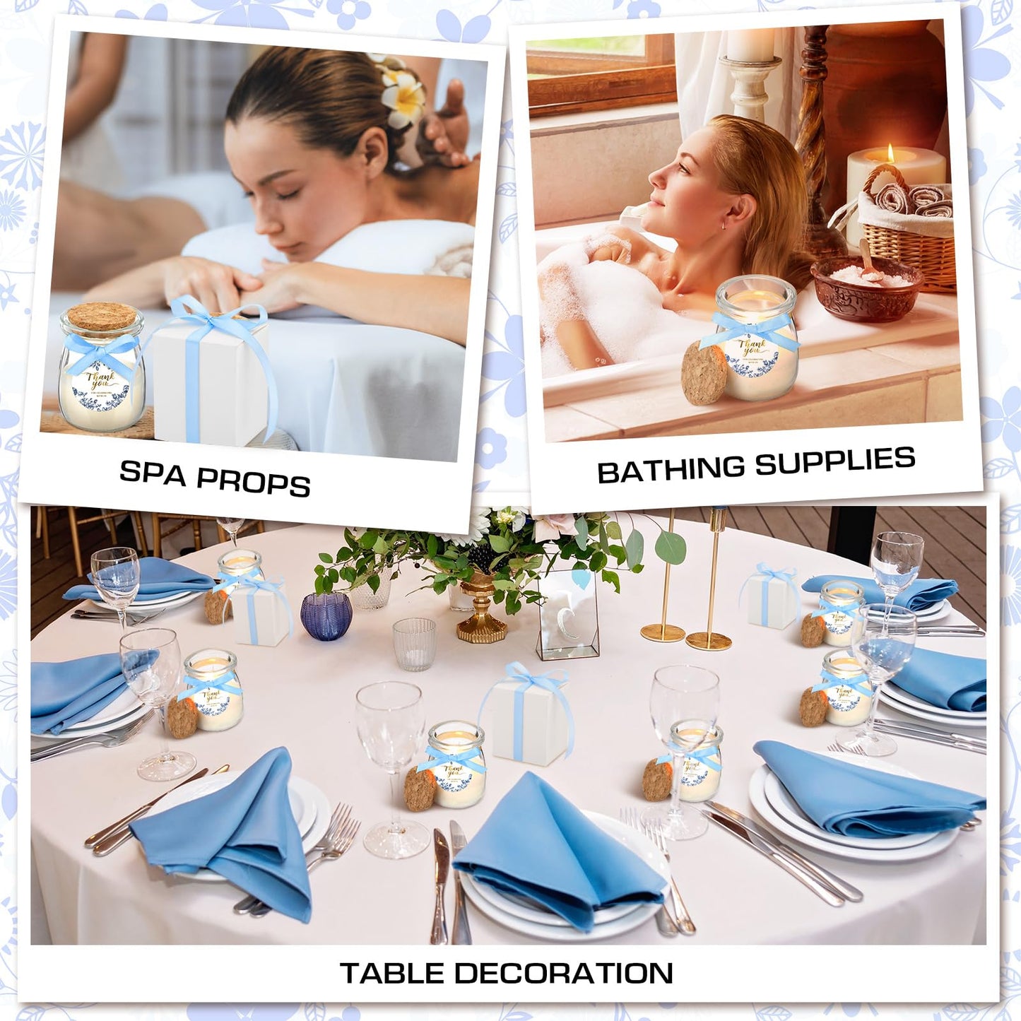 MTLEE 20 Pcs Blue Floral Candle Wedding Favors Something Blue Bridal Shower Gifts for Guests Soy Wax Candles with Glass Jar Bridesmaid Proposal Gifts for Wedding Bachelorette Bridal Shower