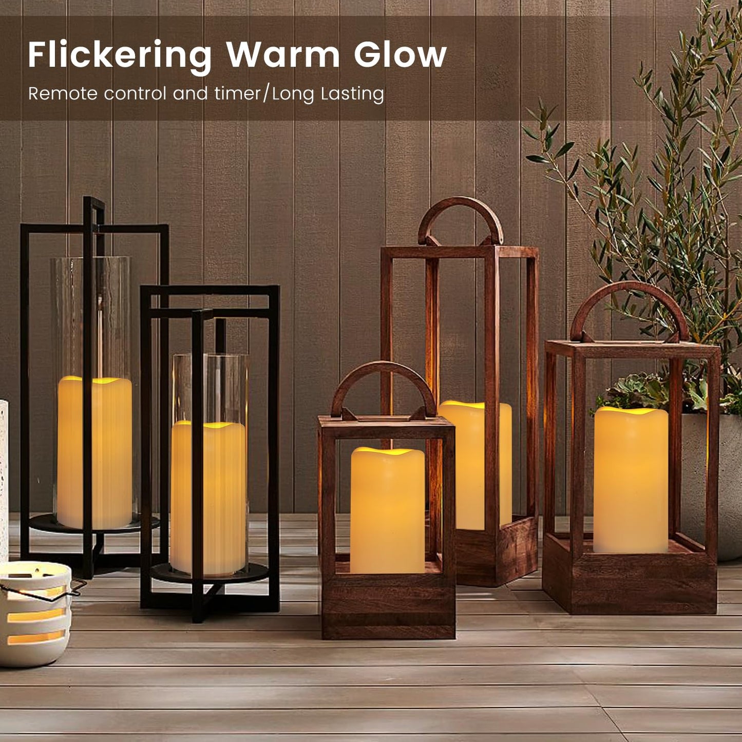 12PACK Waterproof Flameless Candles with Remote Control Candle, Battery Operated Flickering LED Pillar Candle Plastic,Large Size(D3 x H5.5) for Outdoor/Indoor Decoration Wedding, Party, Birthday