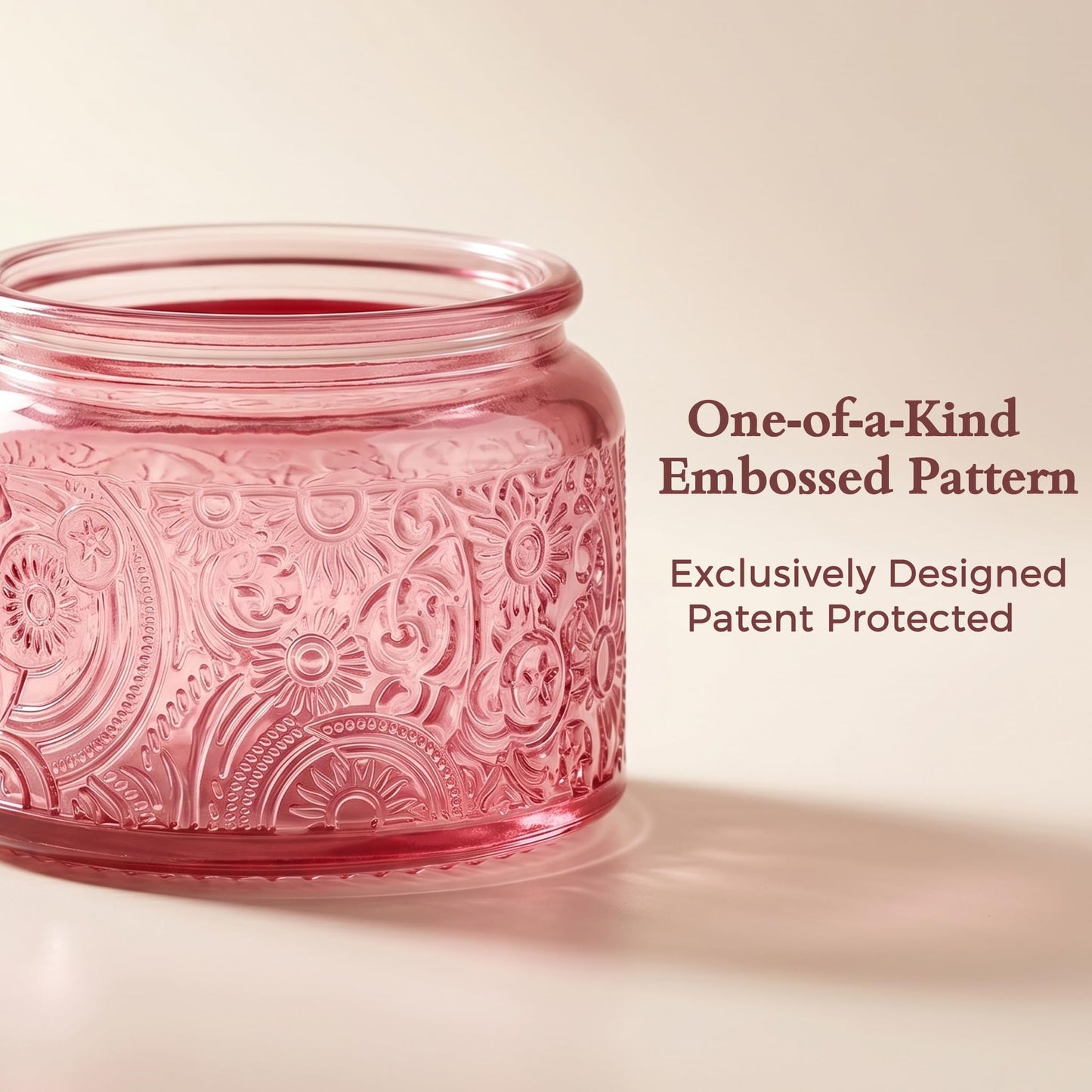 18-Pack 4oz Embossed Glass Candle Container with Bamboo Lids and Labels, Pink Candle Jars for Making Candles, Sun Moon Star Design