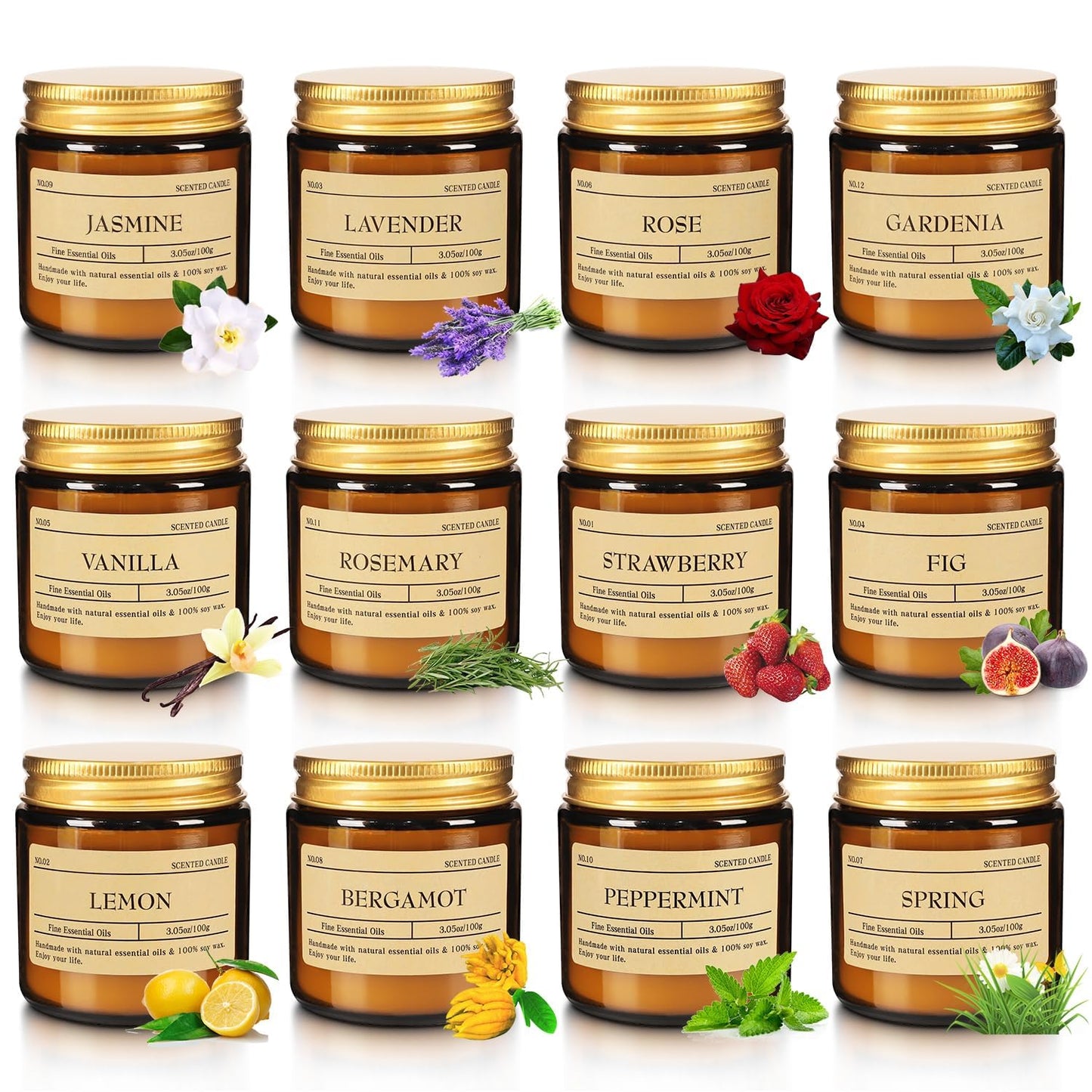 Scented Candle Set 24 Pack (3.05oz Each) - Aromatherapy Candles with Essential Oils, Smokeless Soy Wax Candles in 12 Scents, Gift for Women/Mom, Valentine/Mother's Day/Christmas/Birthday