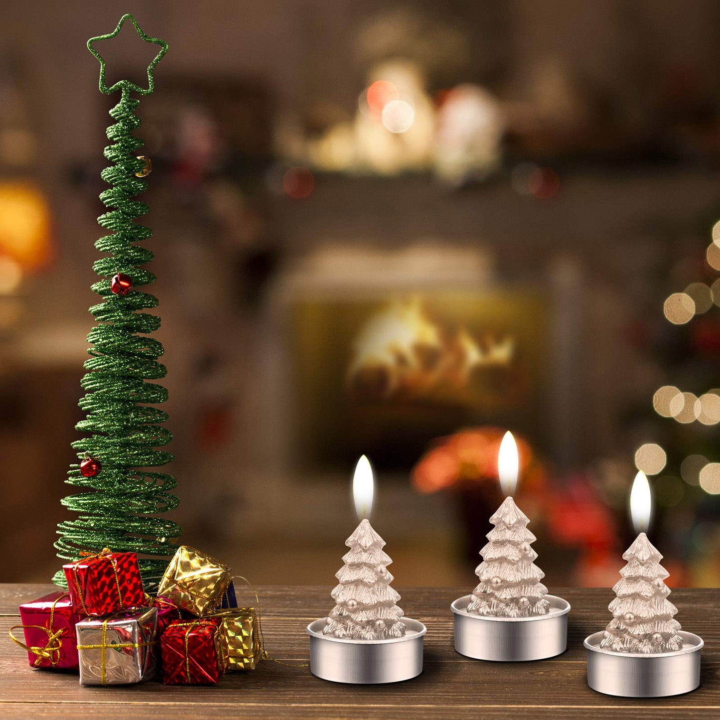 12 Pieces Christmas Tree Tealight Candles Handmade Delicate Tree Candles for Christmas Home Decoration Gifts (Silver)