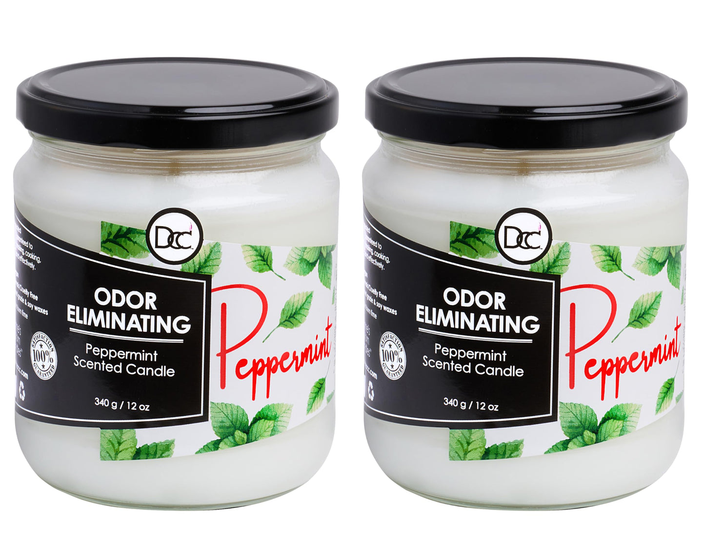 Peppermint Two Pack Odor Eliminating Highly Fragranced Candle - Eliminates 95% of Pet, Smoke, Food, and Other Smells Quickly - Up to 80 Hour Burn time - 12 Ounce Premium Soy Blend