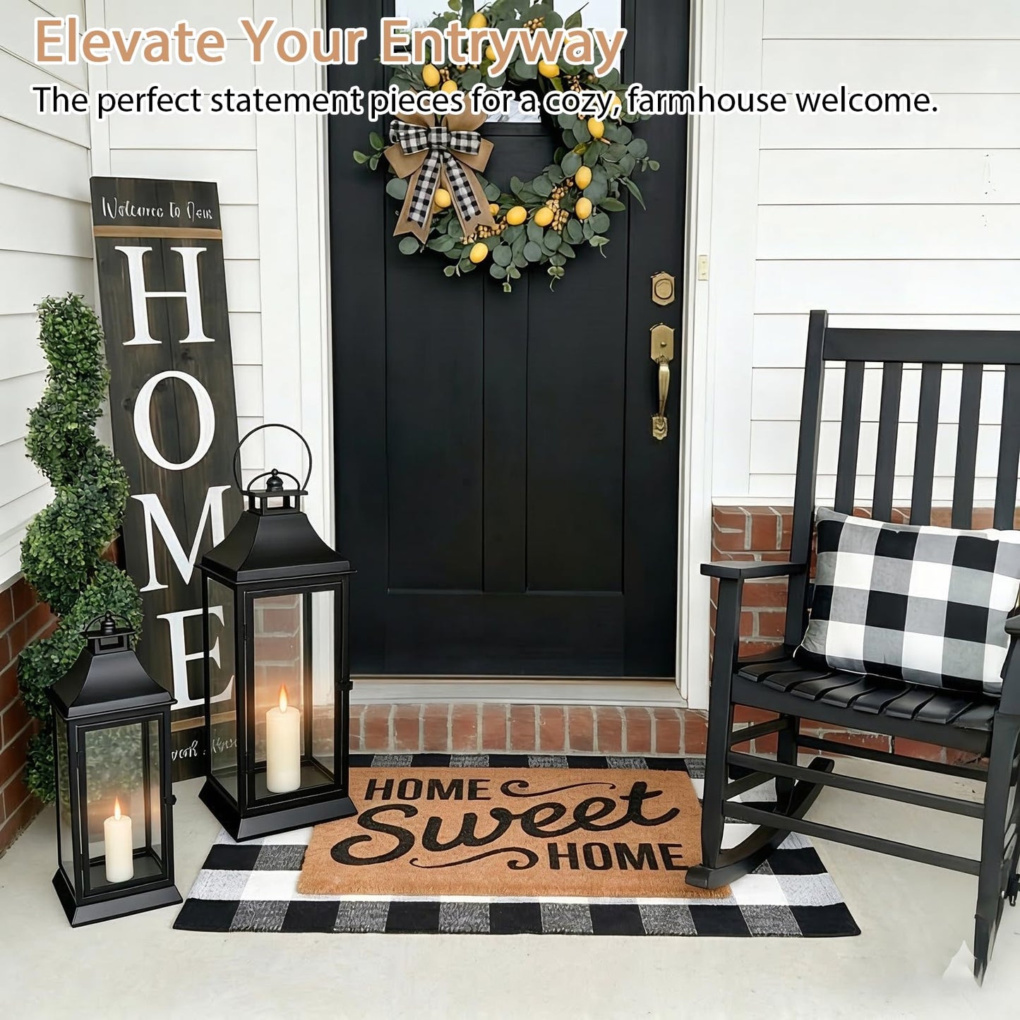 SwallowLiving Black Outdoor Lanterns Set of 2, 19.5" & 13.3" Farmhouse Large Metal Decorative Candle Lanterns with Tempered Glass for Patio, Fireplace, Table Centerpiece & Indoor Decor (No Candle)
