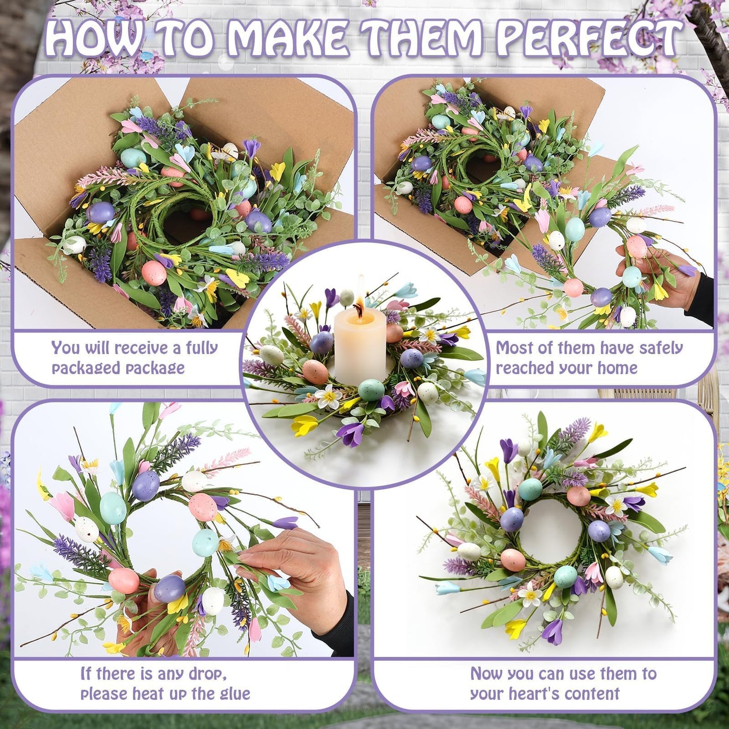 6 Pcs Easter Small Candle Rings Wreaths Mini Pillar Candle Holder Wreath with Eggs and Flowers Artificial Spring Yellow Berries Wreath for Home Kitchen Front Door Window Porch Wall Table Cnterpieces