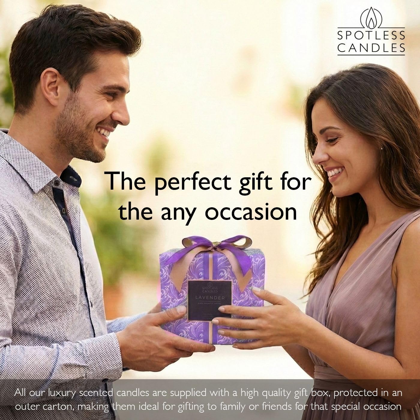 Lavender Candle 19oz Volcano Jar with Wooden Wick Upto 75 Hours Burn Time in a Large 4" x 5" Solid Purple Glass Jar in a Luxury Gold Foil Gift Box