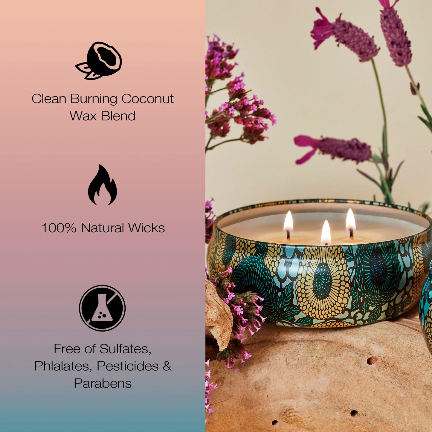 Voluspa French Cade Lavender, 3 Wick Tin Candle, 12 oz, 40 Hour Burn Time, Coconut Wax for Clean Burning, Handcrafted in the USA