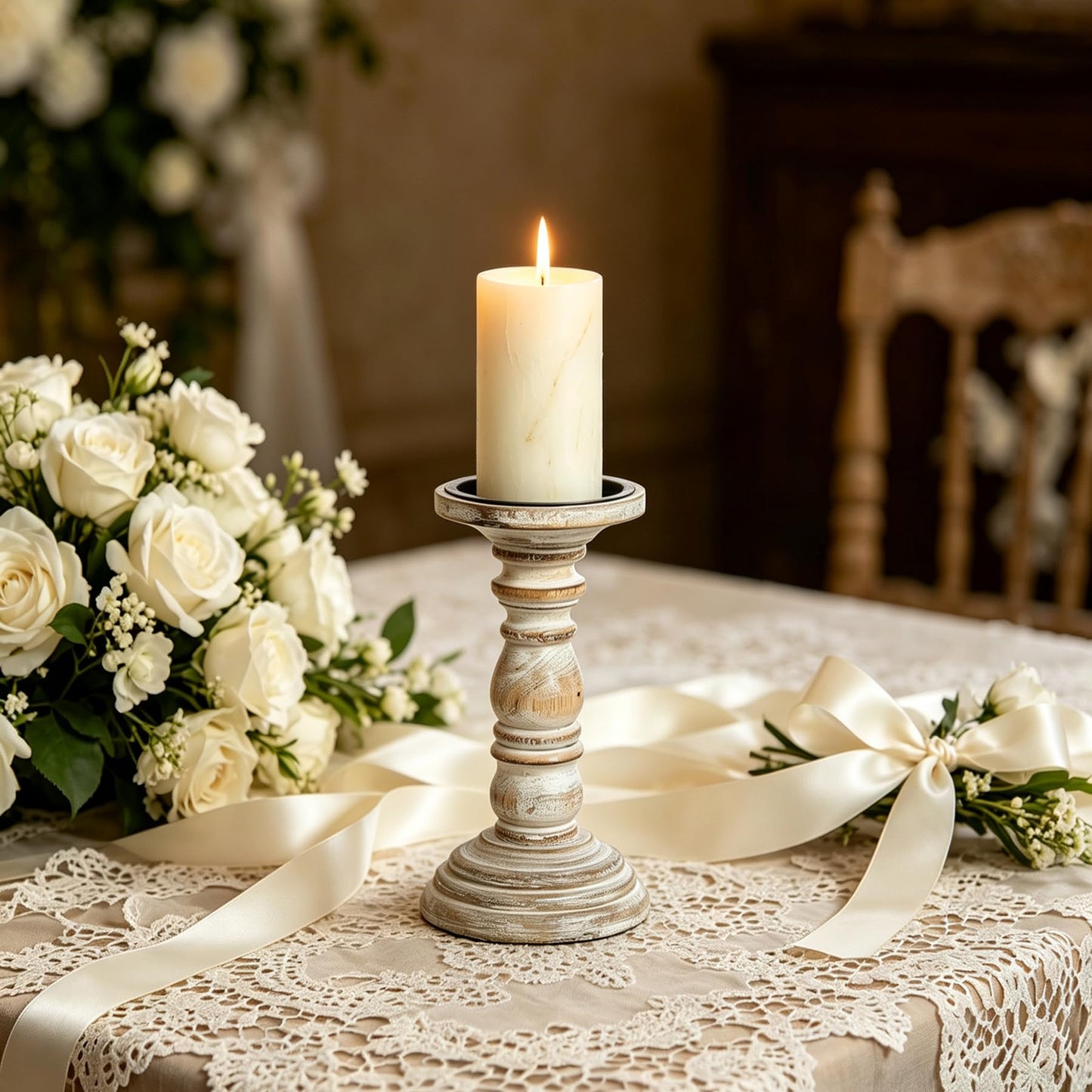 Hosley's 8 Inch High Wood Candle Holder for Pillar Wax Candles Flameless Candle. Distress Finish Candleholder. Ideal Gift for Wedding Party Home Spa Reiki Aromatherapy Candle Gardens O4