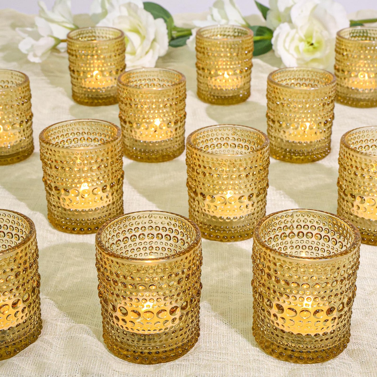 SUPMIND 24 Pcs Votive Candle Holders, Glass Holders Bulk for Table Centerpiece, Tea Lights Candle Holders for Wedding Shower, Party and Home Decor Golden