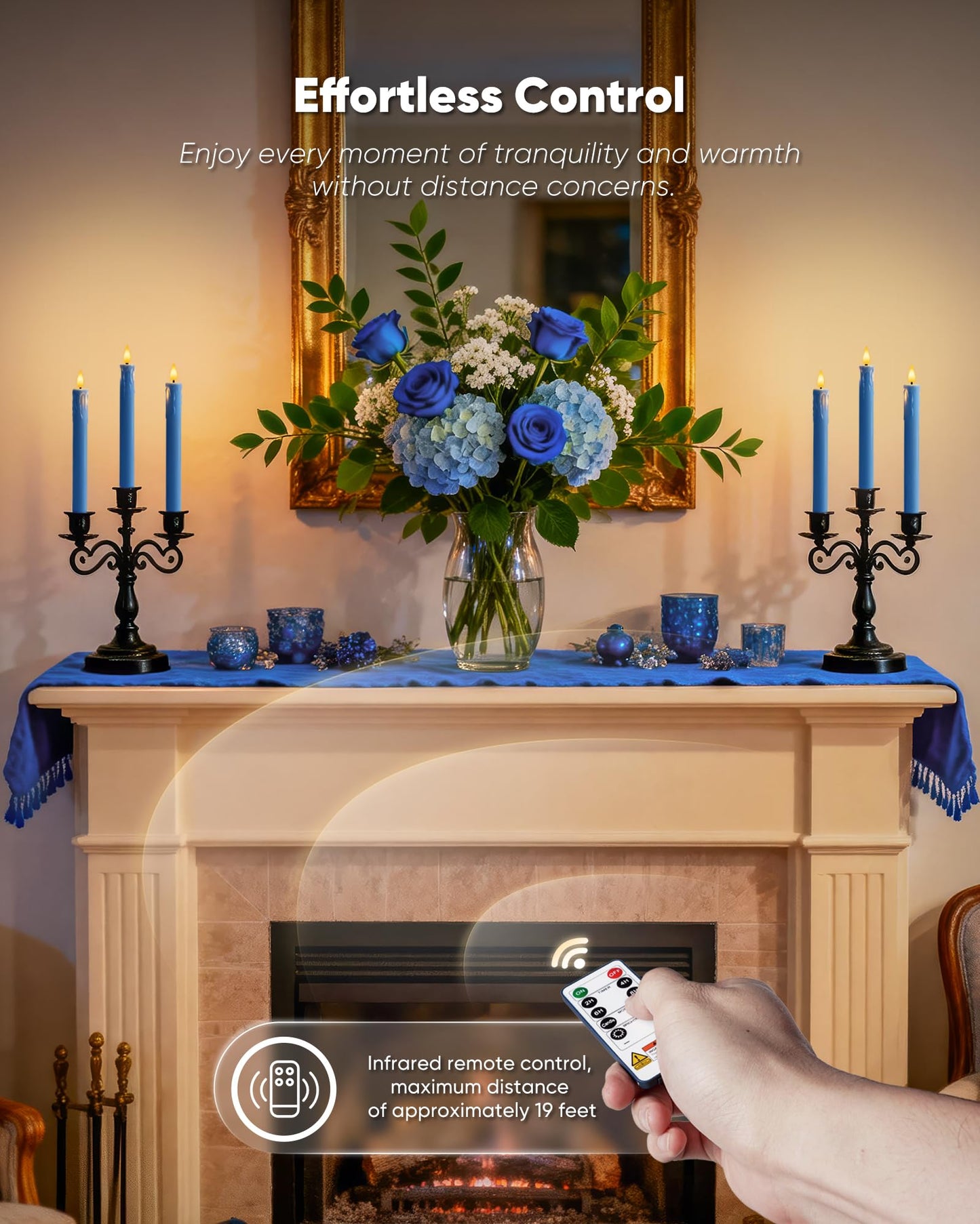 Homemory 6 Pcs Real Wax Blue Flameless Taper Candles with Remote Timer, 9.6 Inches LED Fake Candlesticks, LED Candle with 3D Flickering Flame for Romantic Wedding, Dinner, Xmas Anniversary Decor