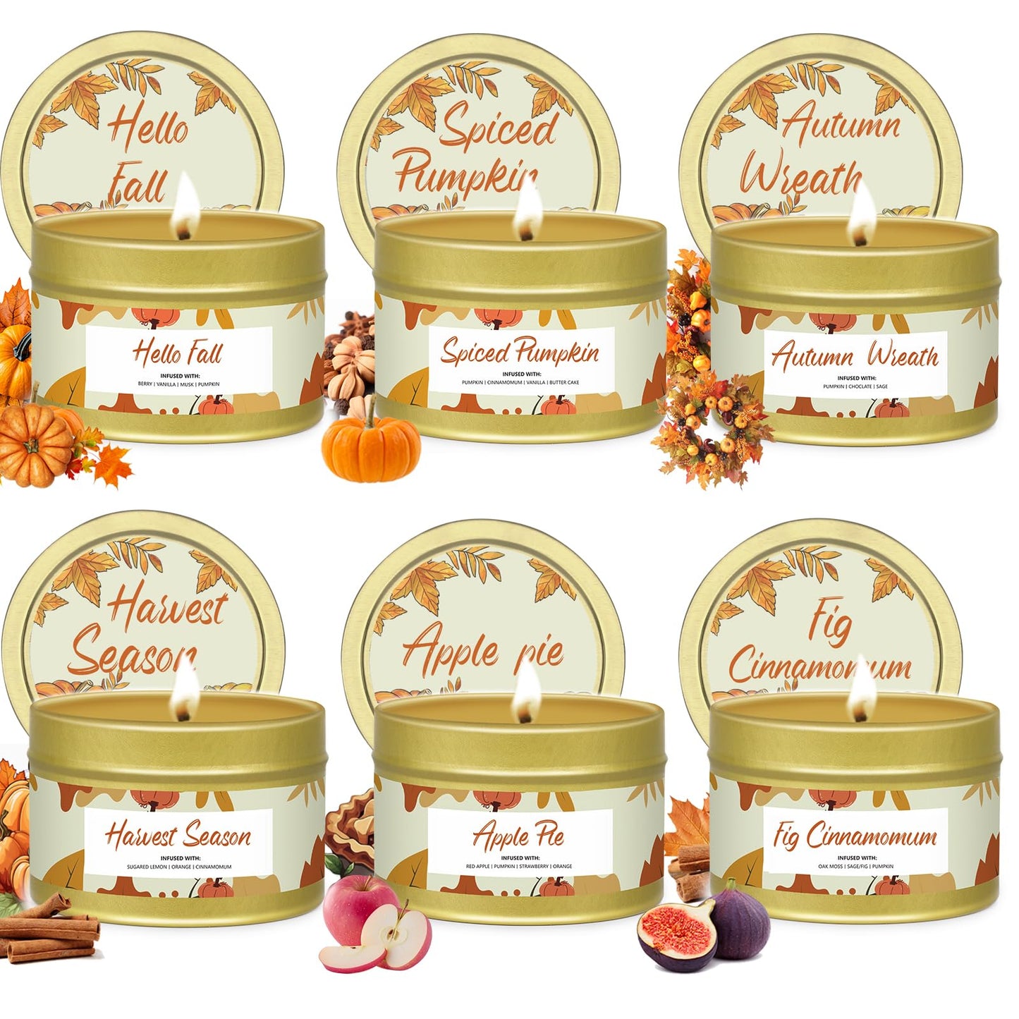 Birthday Mother Day Candle Gifts,Small Fall Candles 6 Pack,Pumpkin Candle for Home Scented, Mother Day Present,Berry,Spiced Apple Pie,Autumn Breeze,Cinnamon,Fall Candle Set for Women Wife Mom Mother