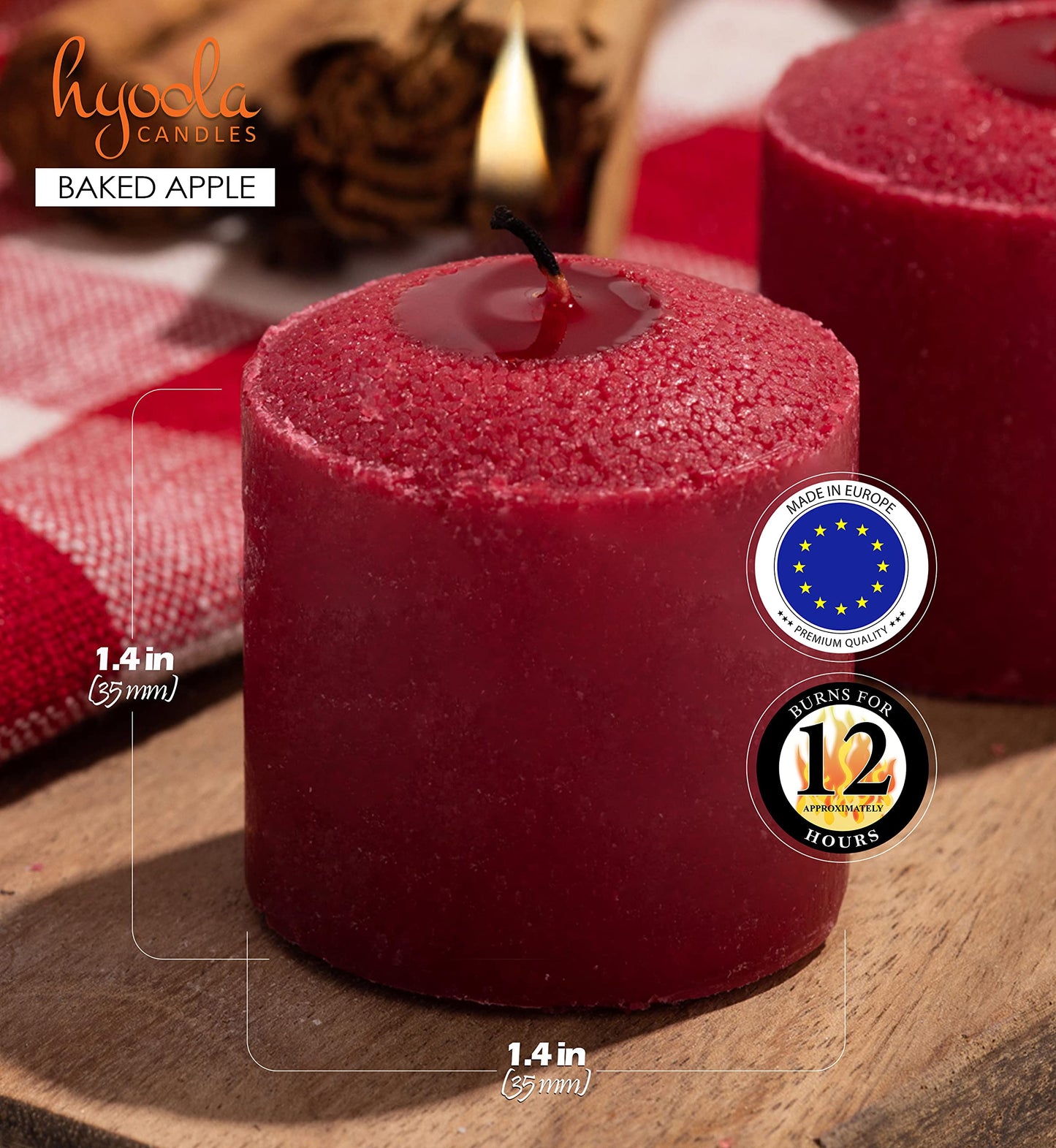 HYOOLA Scented Votive Candles - Baked Apple Votive Candles -12 Hour Burn Time - 9 Pack - European Made