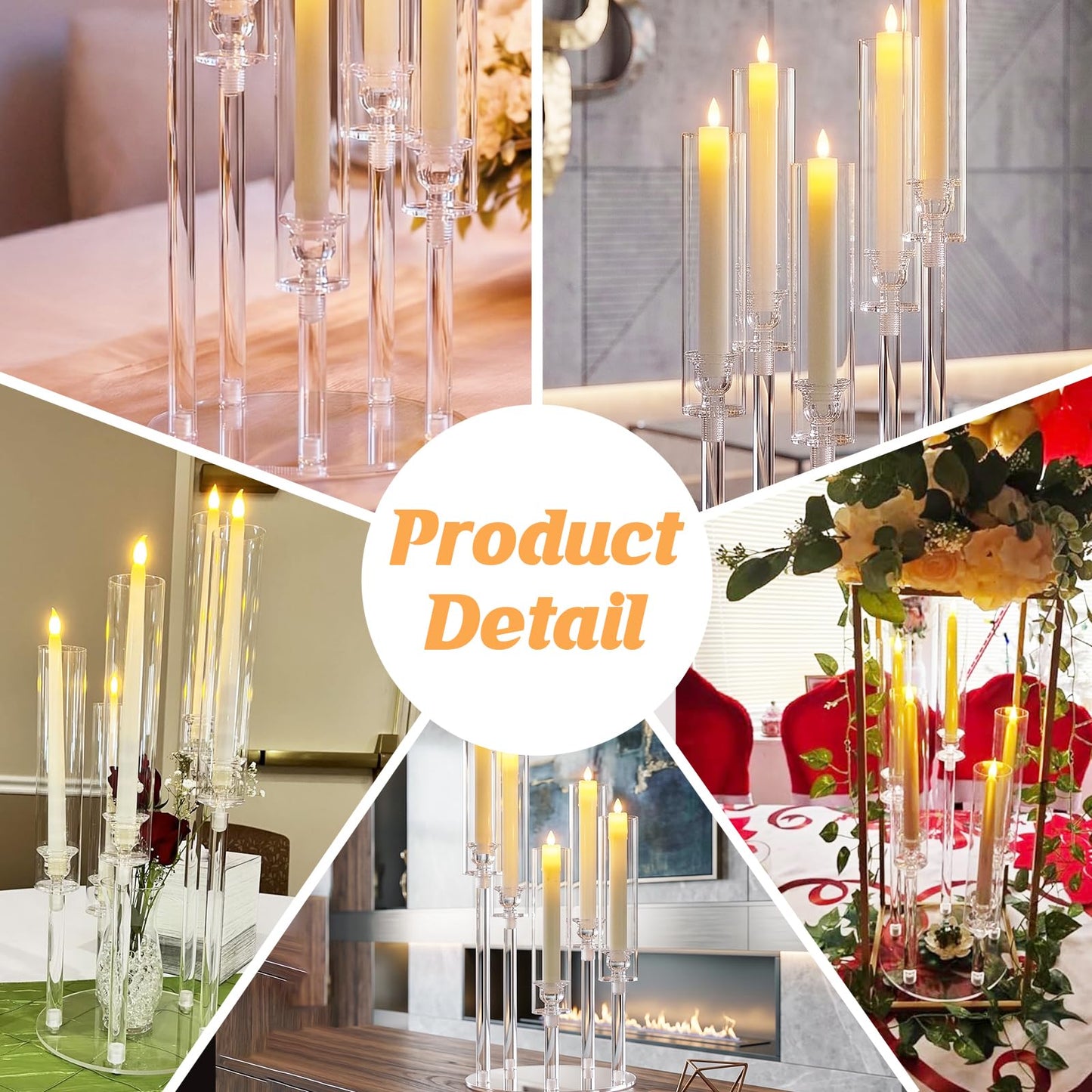 4 Set 22.8'' Tall Acrylic Candelabra Centerpieces for Wedding Table Decorations,Clear 5 Arms Candlesticks Holder with Acrylic Shade for Candlelight Dinner Party Fireplace Gift Fit LED Candle