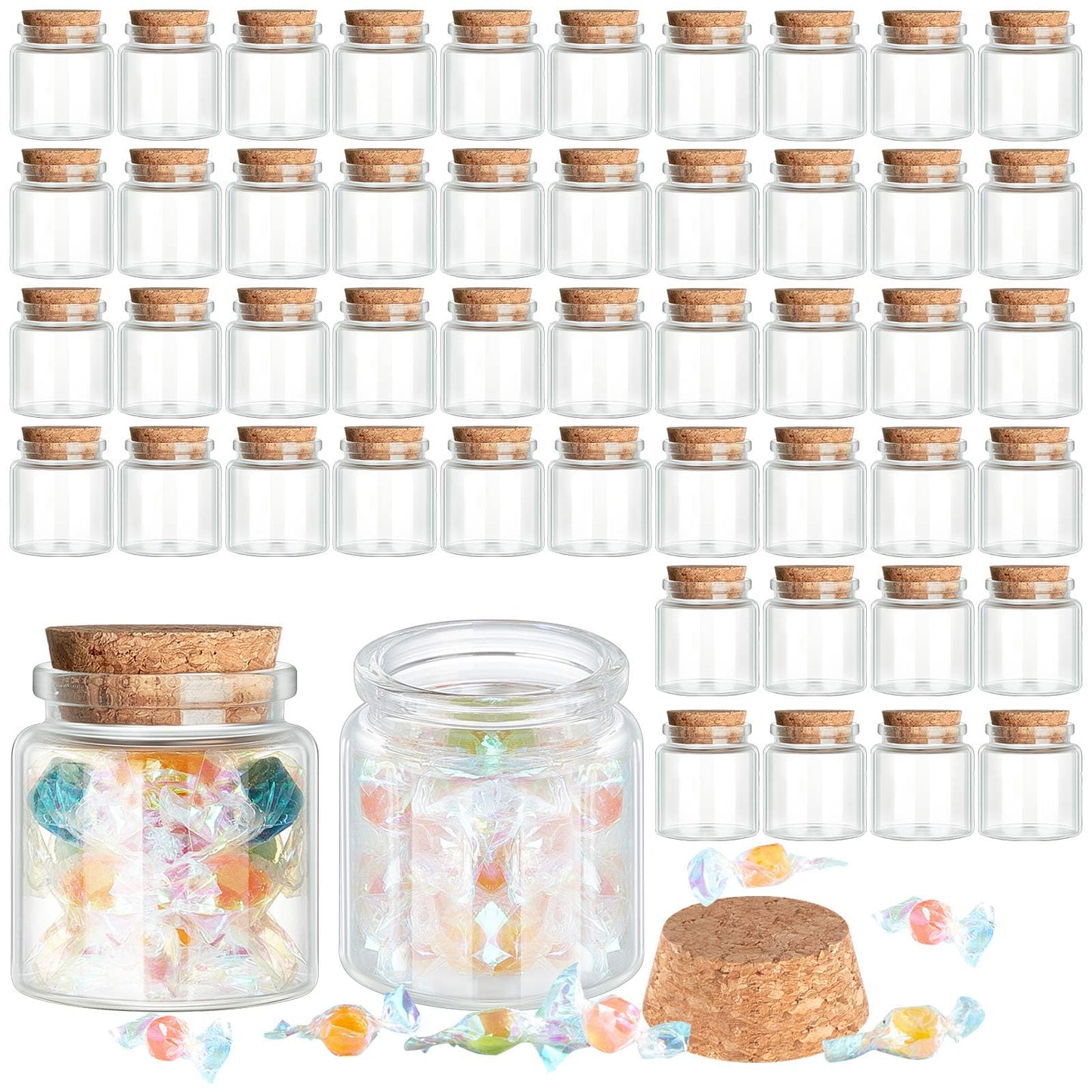 Patelai 24 Pcs Small Glass Jars with Cork Lids, Mini Potion Bottles Bulk Tiny Wishing Vial Spell Jars for DIY Art Crafts Gift Father's Day Graduation Wedding Birthday Party Favors (50ml/1.7oz)