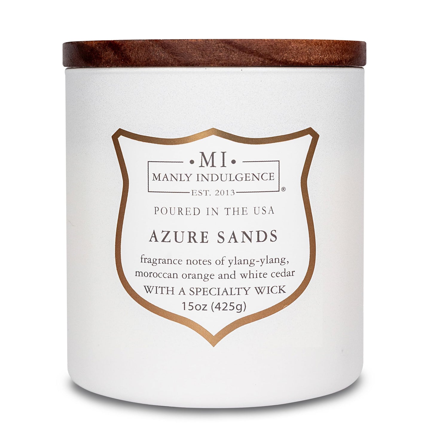 Manly Indulgence Azure Sands Scented Candles for Men, 15 oz Wooden Wick, Premium Soy Blend Wax, 60H Burn, Candles for Home Scented - Made in The USA