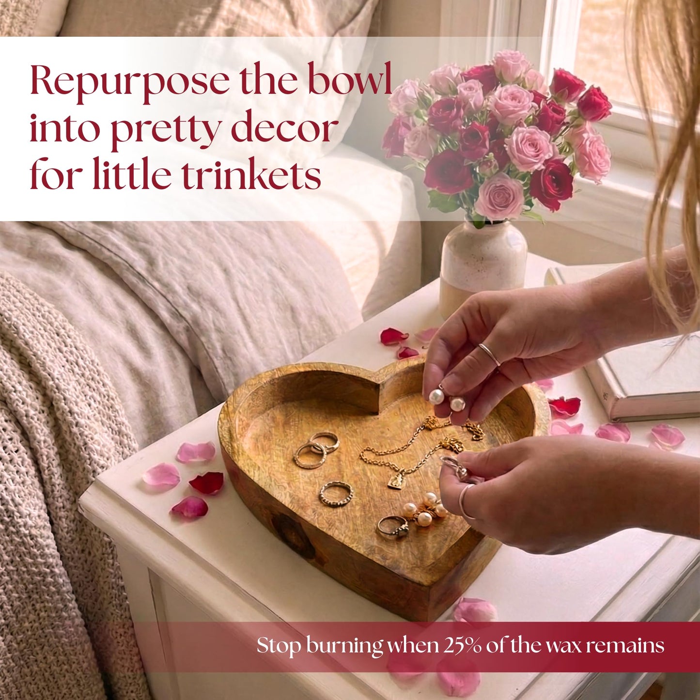 Dough Bowl Candle Co. Rose Candle - 10x10x2 Large Heart Shaped Scented Soy Candles for Women, Valentines Day Decor Gifts for Home, 5 Wick White Decorative Natural Aromatherapy, 30 Hour Burn Time