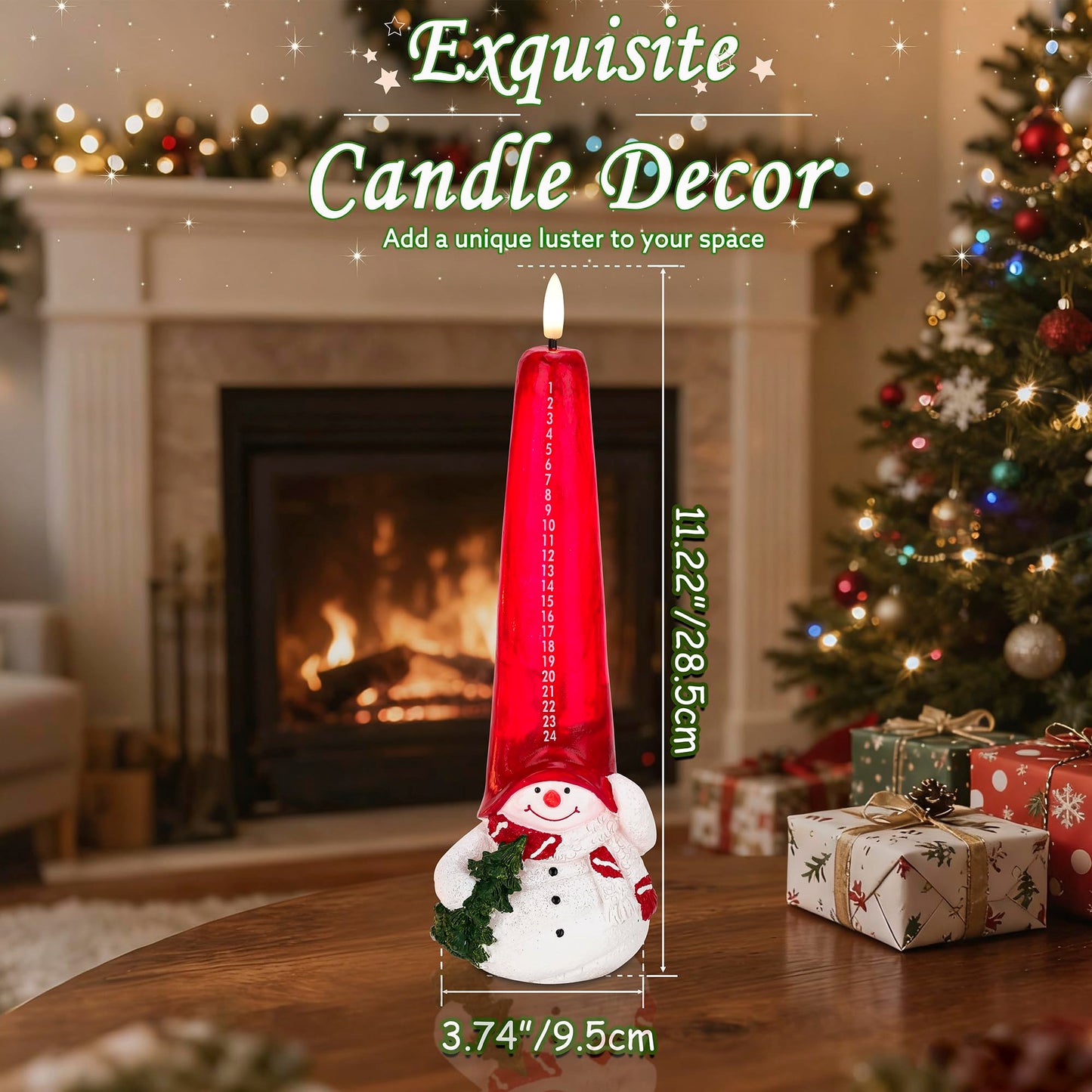 AFINETH Christmas Flameless Candles with Remote, Real Wax Christmas Countdown Candle, Snowman Countdown to Christmas Battery Operated Candles, Xmas Flameless Advent Candles for Table Decor