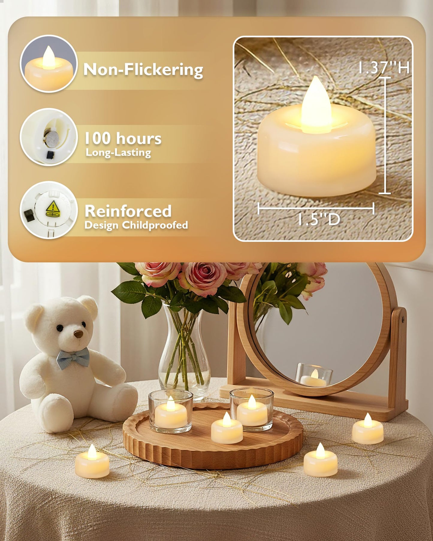 Amagic 150Pack Flameless LED Tea Lights Candles Battery Operated, Electric Fake Tealight Candles for Votive, Halloween, Christmas, Home Decor, Wedding, Table Decor (150Pack)