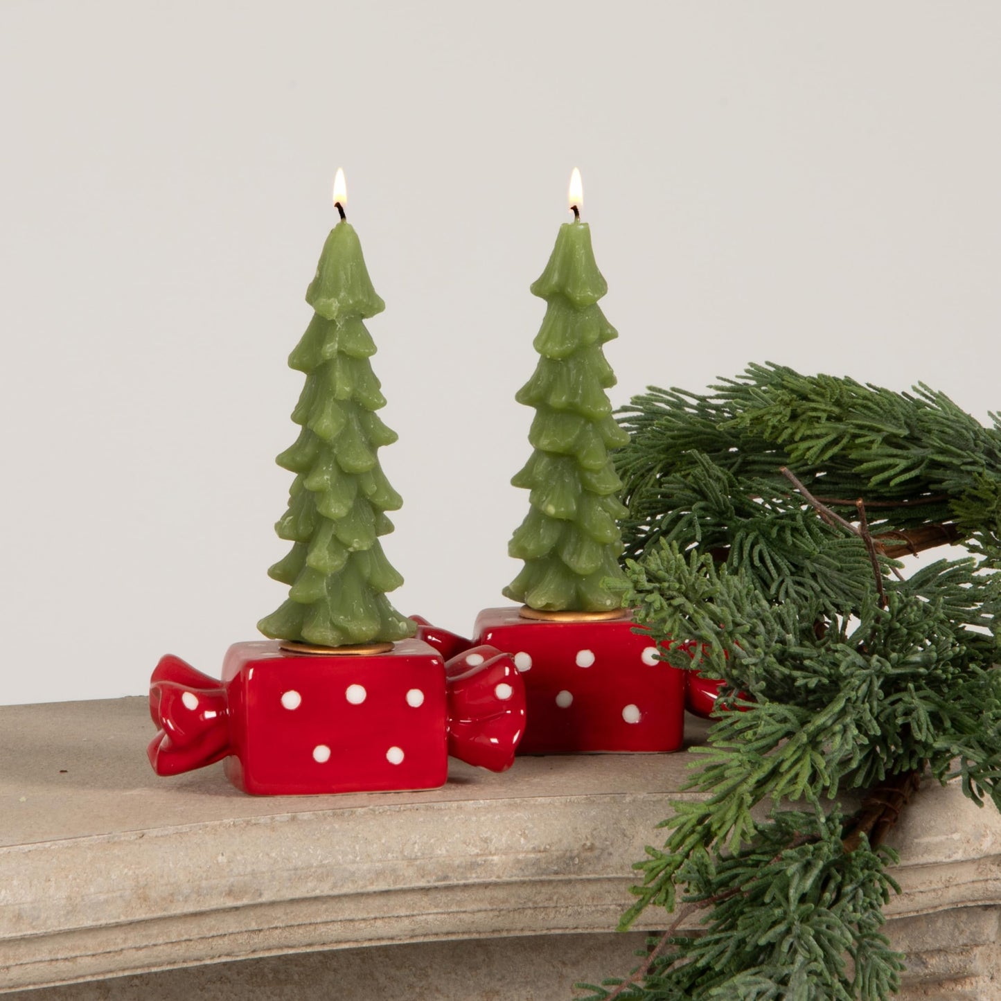 Creative Co-Op Unscented Tree Shaped Taper Candles, Cedar Green, Boxed Set Of 2