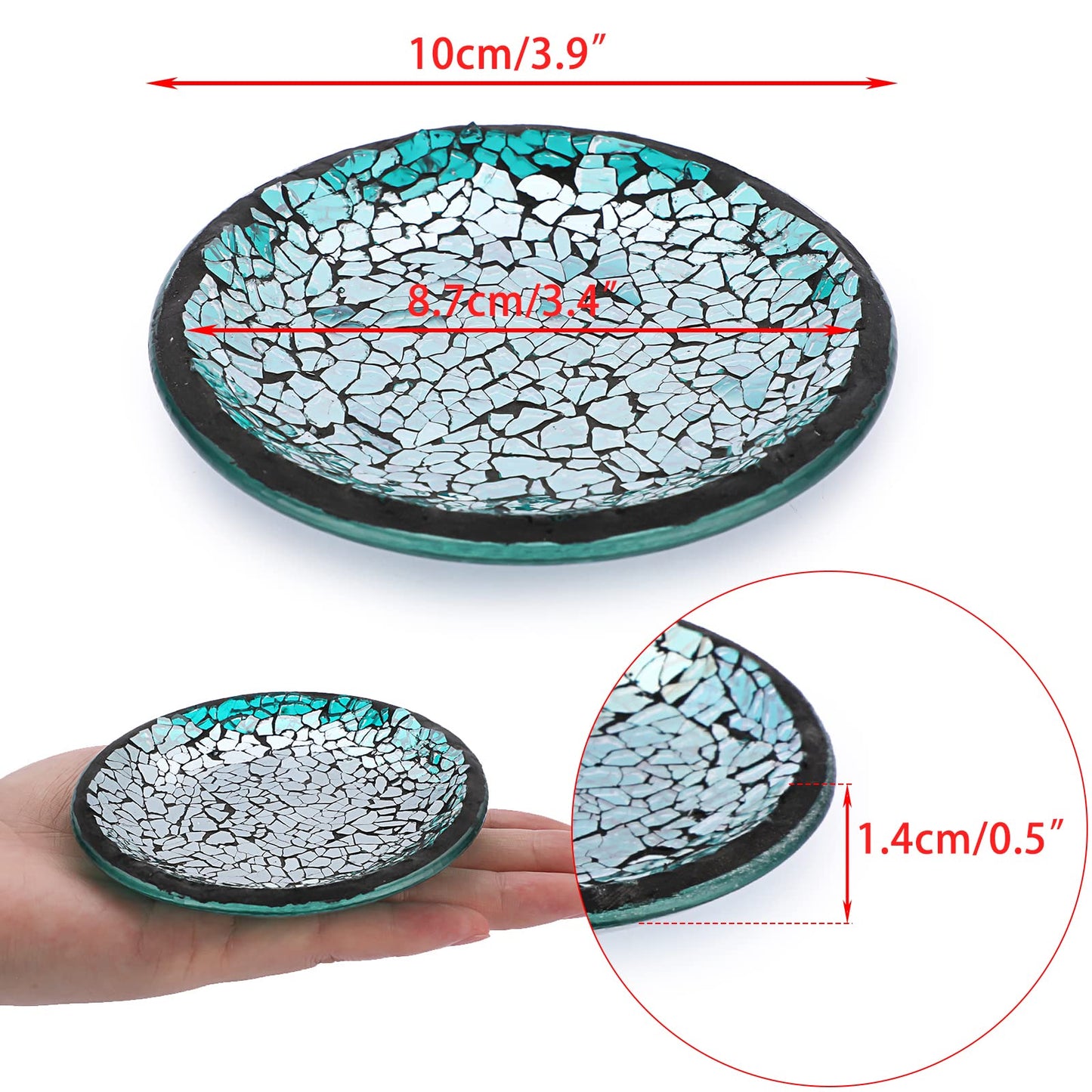OwnMy 4PCS Mosaic Glass Candle Plates and Trays 4 Inch Pillar Candle Stands, Glass Mosaic Coasters Decorative Candle Holder Bases for Wedding Table Centerpiececs, Blue