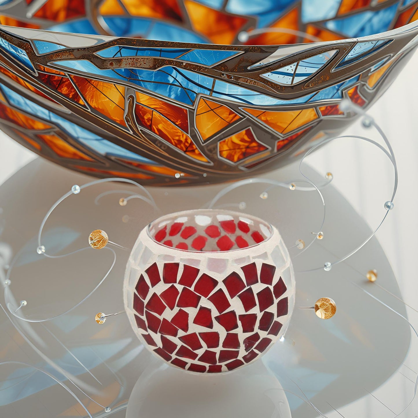 Mosaic Candle Holder, Hundreds of Small Glass Pieces Making Love Heart Pattern Delicate Mosaic Glass Tea Light Candle for Restaurants Bars