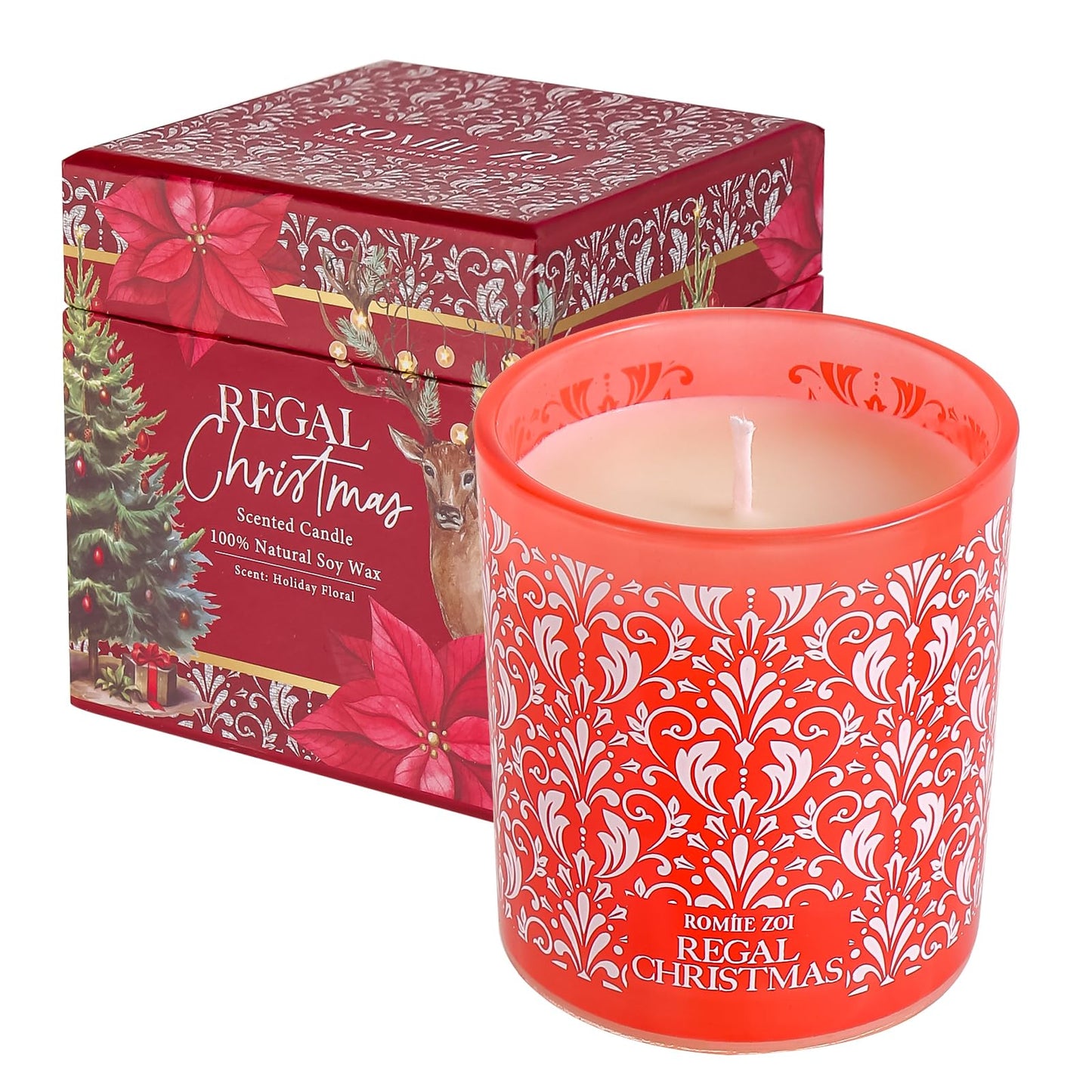 ROMIIE ZOI Christmas Scented Jar Candle - 6oz Soy Wax Candle - Infused with Floral Aroma - with Beautiful Keepsake Box Special for Holiday Gifts