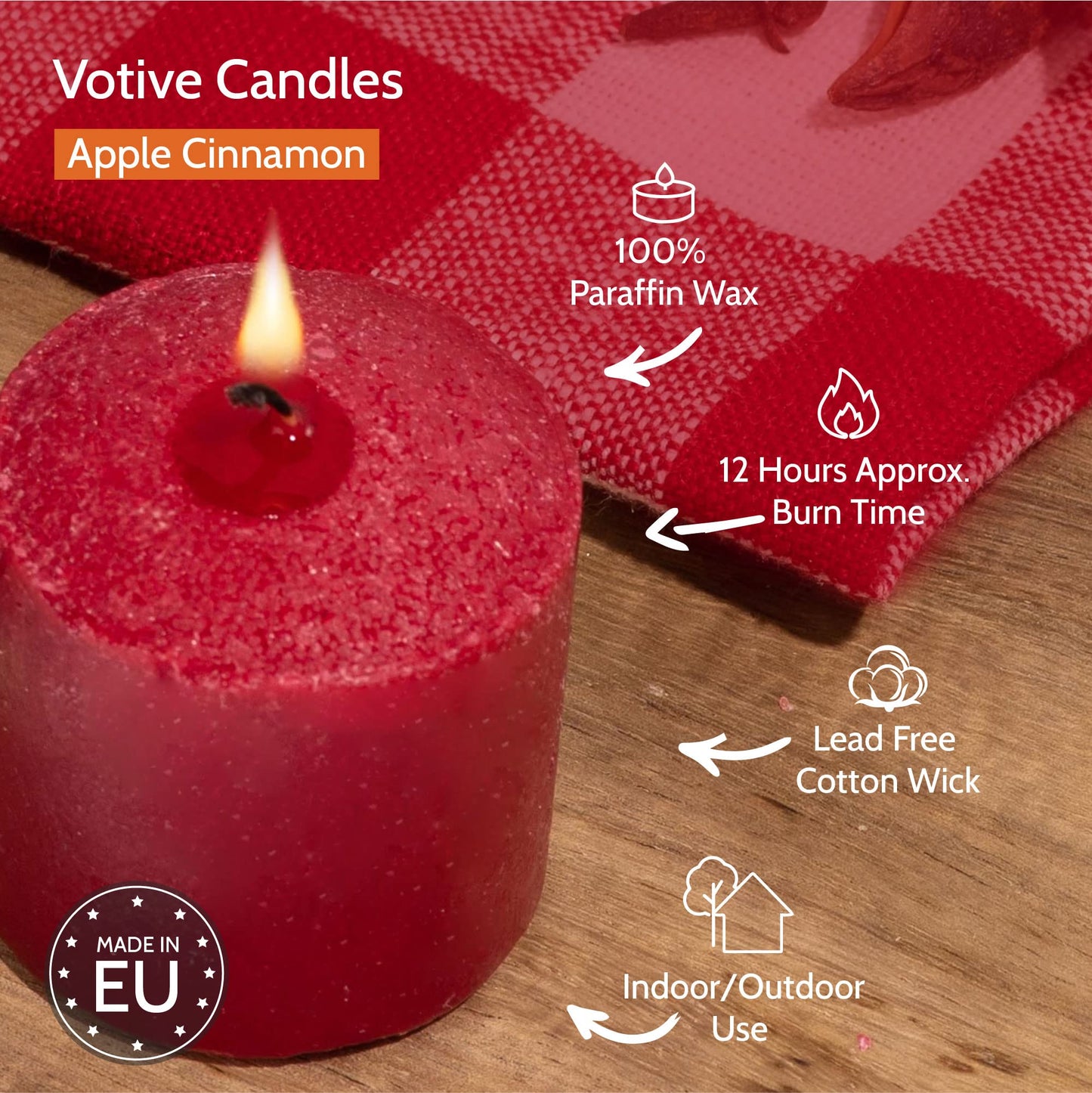 HYOOLA Scented Votive Candles - Apple Cinnamon Votive Candles -12 Hour Burn Time - 9 Pack - European Made