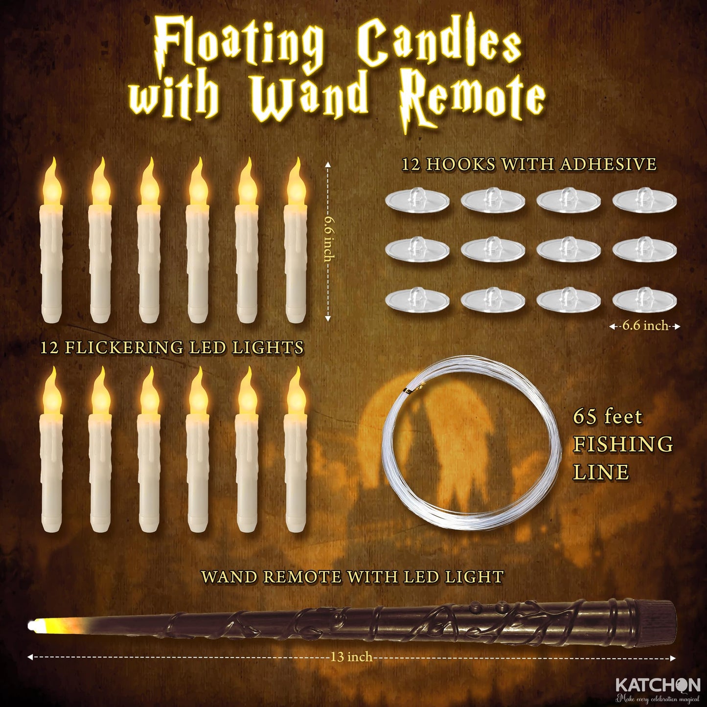 KatchOn, Halloween Decorations Set - Pack of 24 | Floating Candles with Wand Remote-12 Pcs & Halloween Centerpieces for Tables- Pack of 12 | Day of The Dead Centerpieces for Spooky Party Decor