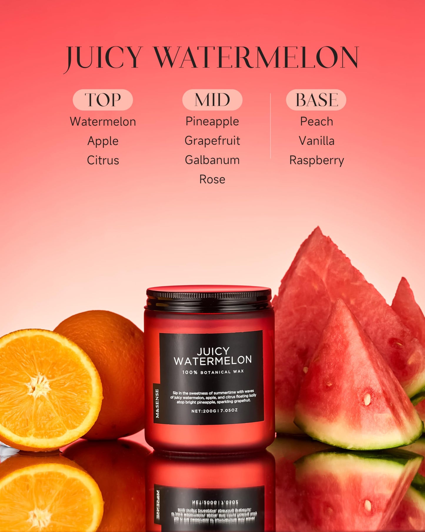 M&SENSE Juicy Watermelon Scented Candles for Home, 7.05oz Natural Soy Wax, 50 Hours Slow Burning, Non Toxic Organic Candles, Fruit Scent Aromatherapy Home Fragrance for Housewarming Gifts