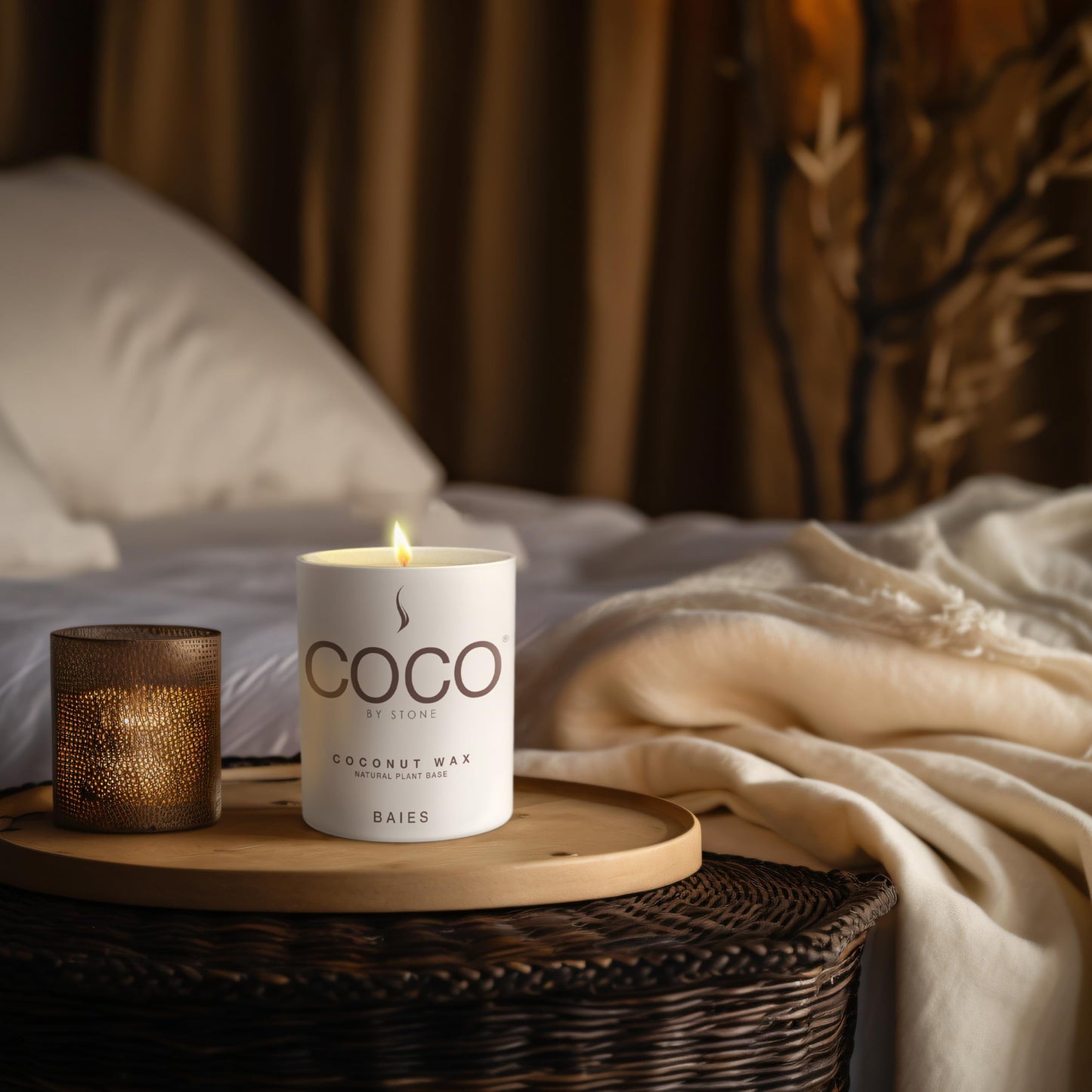 COCO by Stone 6.5oz Candle, Coconut Apricot Wax Candle for Home (Baies), Home Fragrance Product, 1-Wick Candle, Enhances Indoor Aroma, Vegan & Cruelty-Free, Clean Burning, Hand-Poured