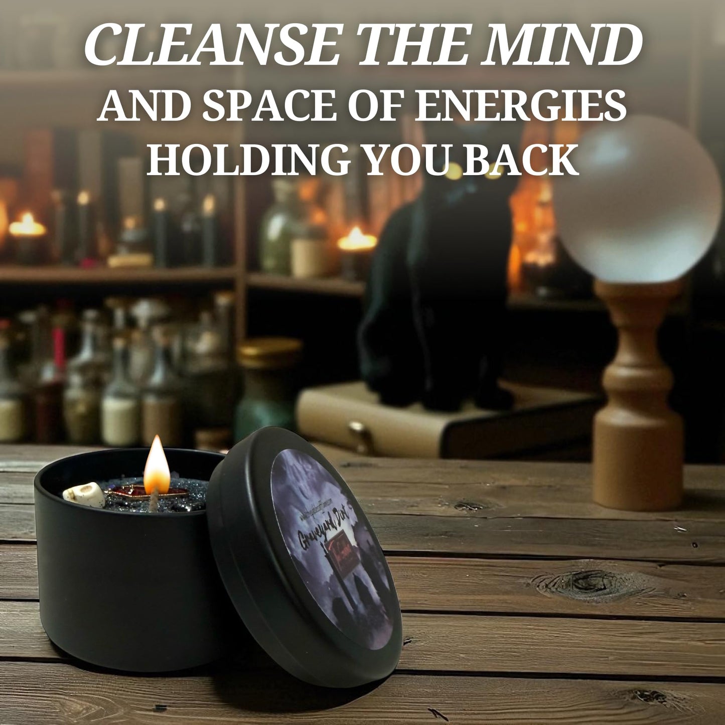 Graveyard Dirt Spiritual Spell Candle for Necromancy, Protection and Banishing|Remove hexes and Bad luck | All Natural & Organic Coconut Wax Candle for House Energy Cleansing Purification (4oz)