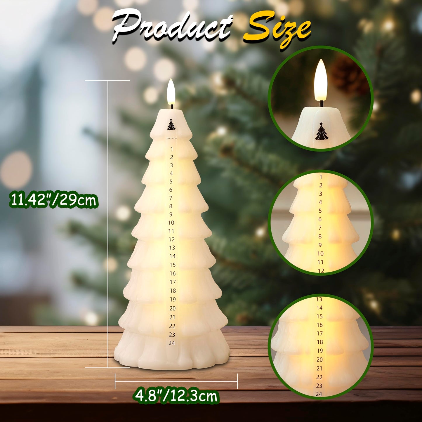 Flameless Christmas Countdown Candles with Remote, 3D Flickering Flame Christmas Tree Battery Operated LED Advent Calendar Candle, 24-day Automatic Xmas Countdown, Christmas Decoration for Home