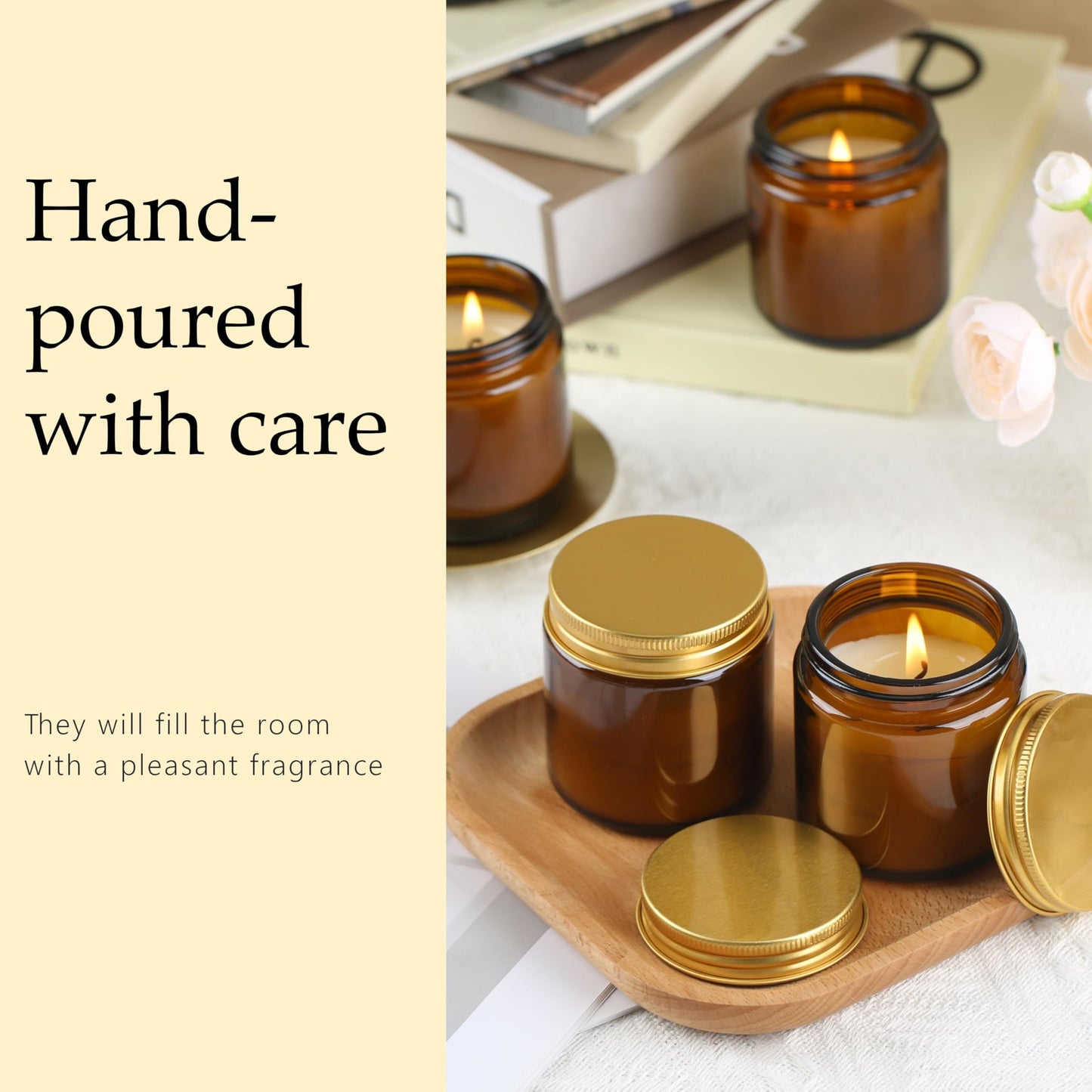 Cmoott 24 Pcs 4 Oz Mason Jar Candles, Vanilla Scented Soy Candles Bulk Set for Stress Relief and Relaxation, Great Favors for Wedding, Christmas, Housewarming Gifts (Gold,Amber Glass, Vanilla, 24)