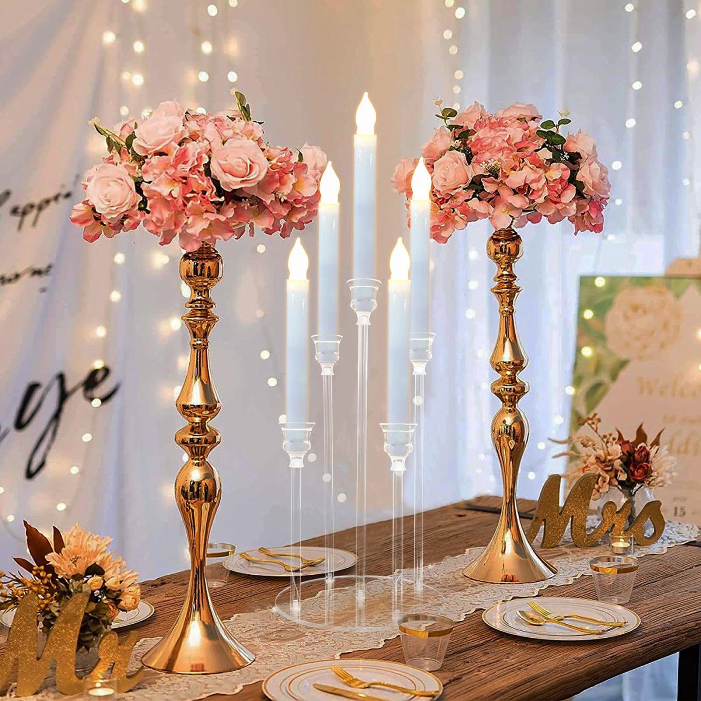 Acrylic Candelabra, 5 Arm Taper Candle Holders, Candle Centerpieces for Tables, Clear Candlestick Holder,Acrylic Candlestick Holder for Wedding, Party, Dining Table, Christmas Anniversary Decor