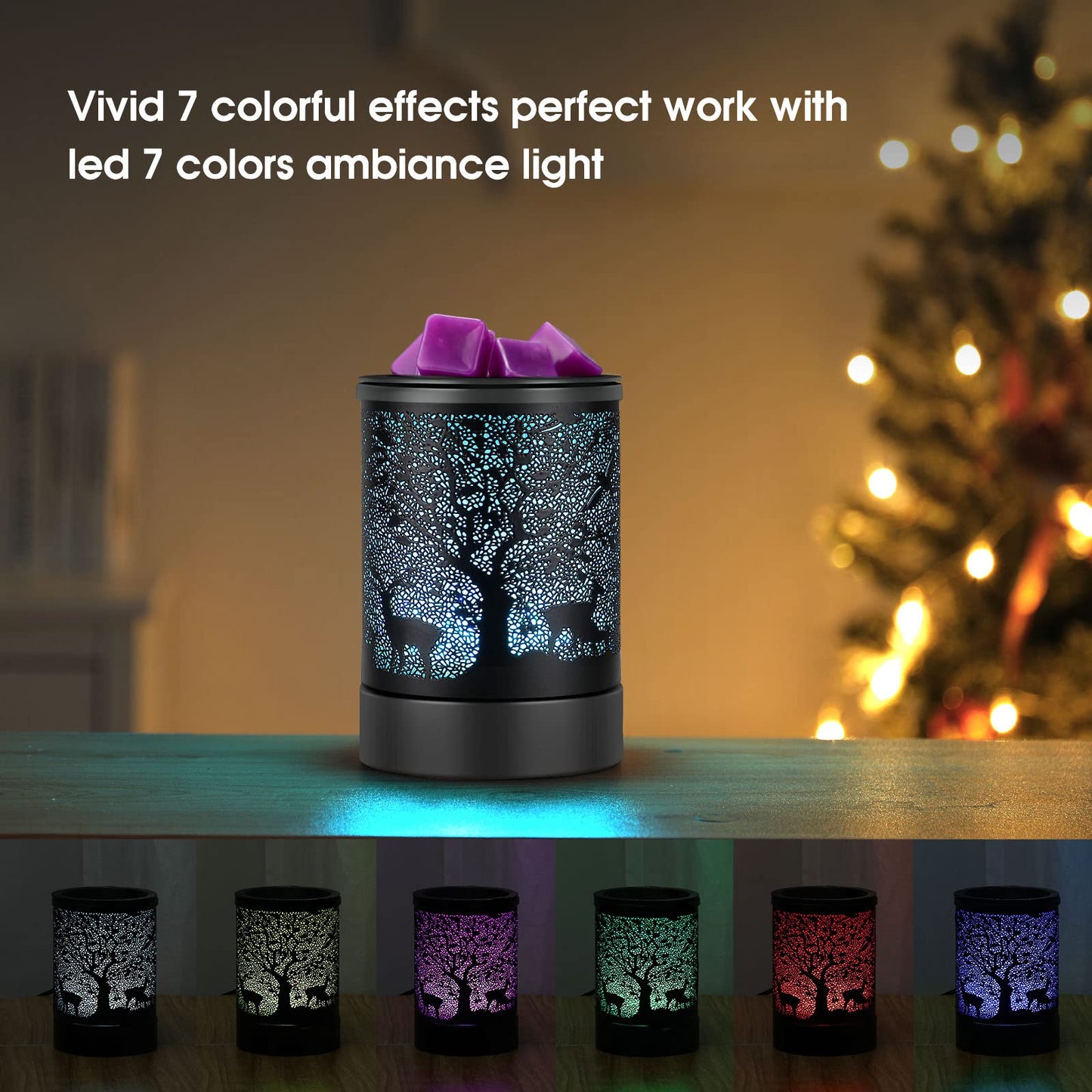 Enaroma Fragrance Wax Melts Warmer with 7 Colors LED Changing Light Scent Oil Candle Warmer for Home Office-Deer Timer