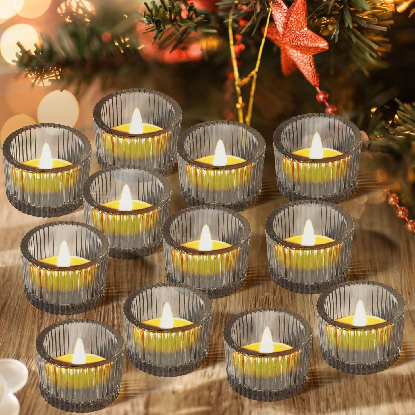 JOYIT Black Votive Candle Holders Bulk Set of 12, Tealight Candle Holder for Wedding Table Centerpiece, Glass Small Candle Holders for Birthday Party, Valentine's Day, Home Decor (2''X 1.4'')