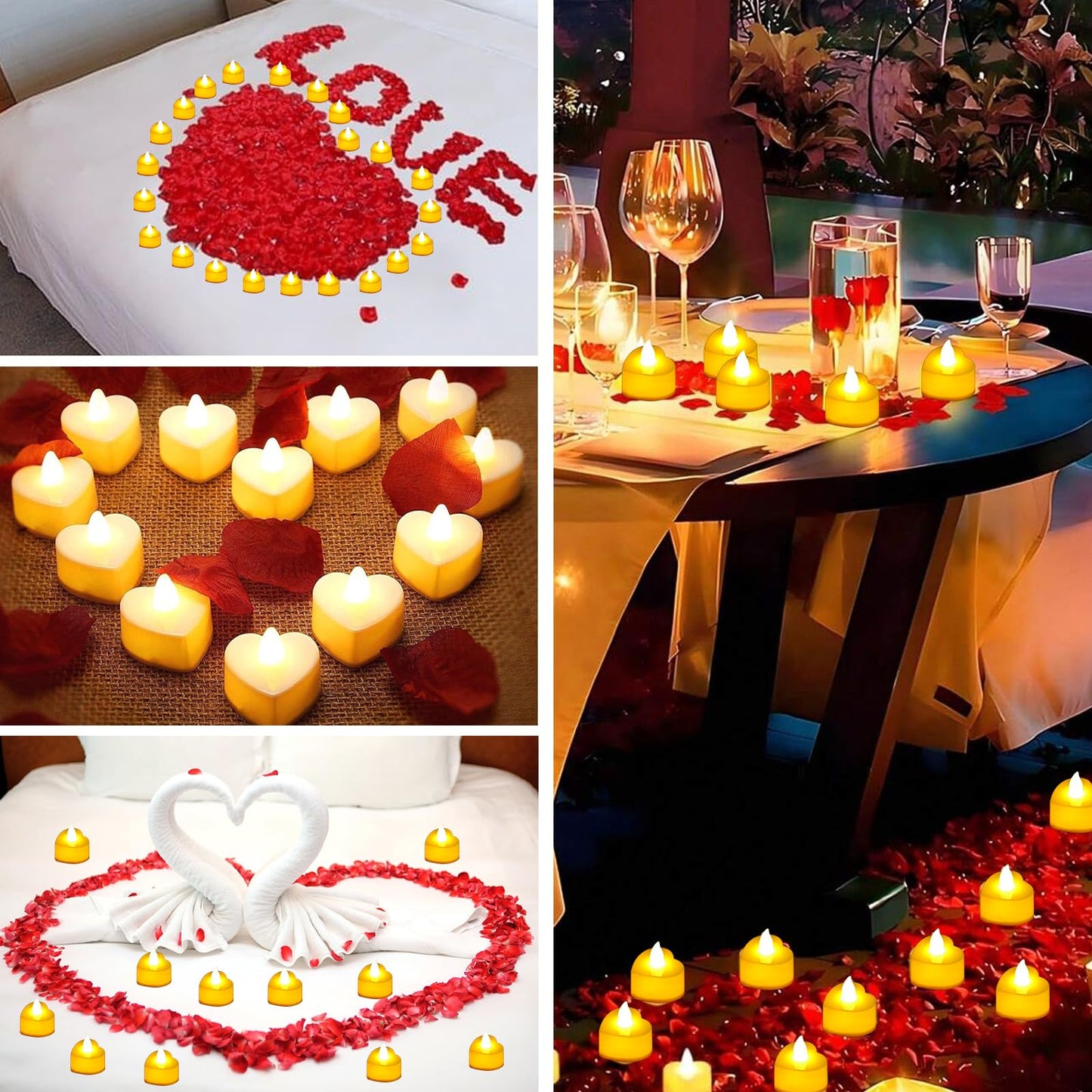 JMUQ 7000 Pieces Artificial Rose Petals with 72 Pieces Romantic Heart Led Tealight Candles, Rose Petals and Candles Set for Weddings Anniversaries Proposals Decor(Warm White Light)