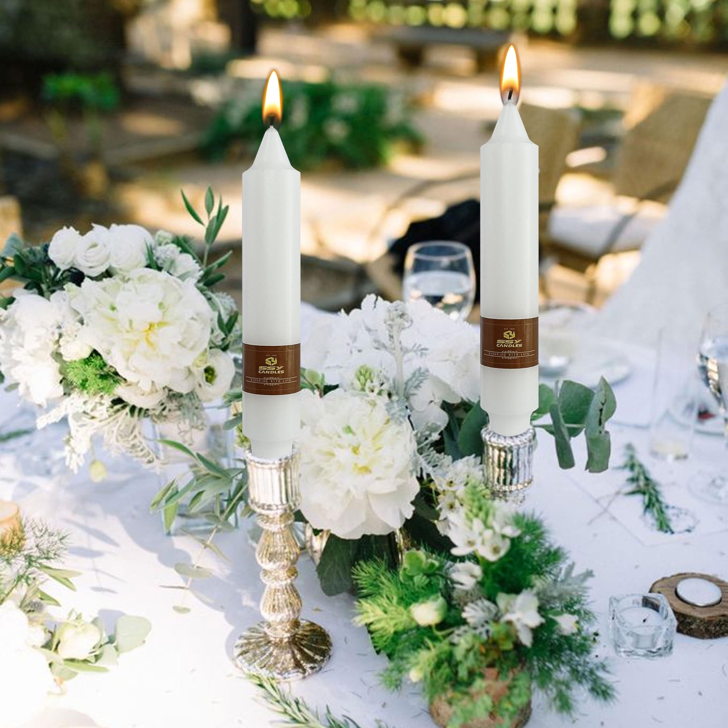 White Wedding Candles Unscented Tapered Candle 7 inch Short Candle 4 PCS Smokeless Candlesticks Long-Burn for Home Dinner Wedding Party Decoration