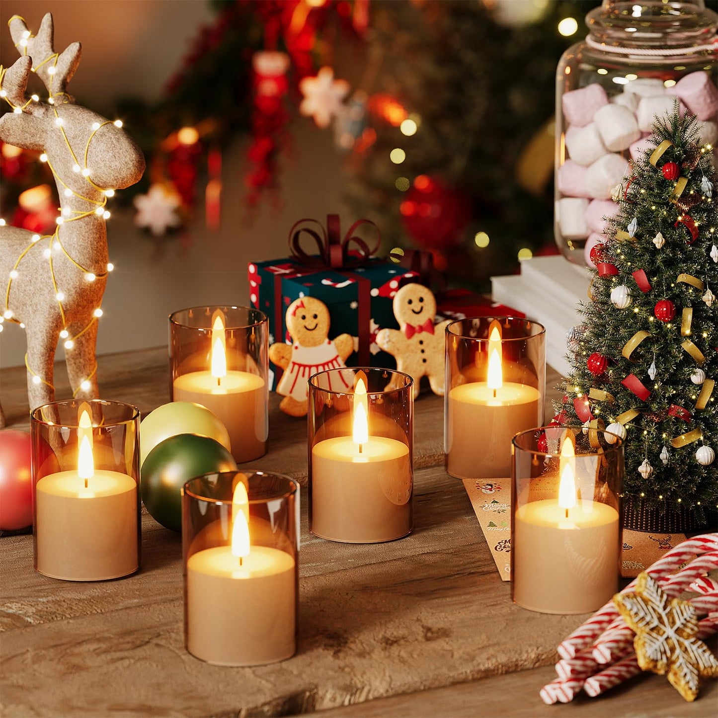 VIODAIM 12Pack Flickering Flameless LED Candles with Timer, Battery Powered - Small Pillar & Votive, Acrylic Made, Gold (2"X3")