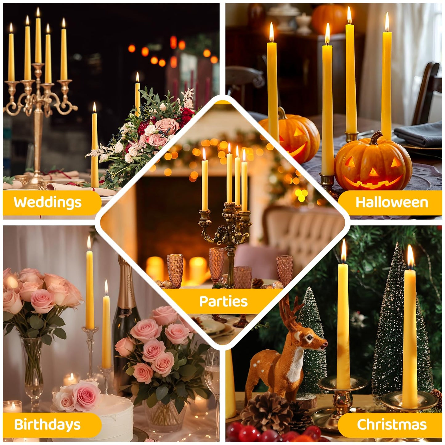 10 in Beeswax Taper Candles,12Pack Dripless Pure Beeswax Candle Sticks,9 Hours Long Burning Natural Bees Wax Candles for Home,Unscented Smokeless Tapered Candlesticks for Dinner