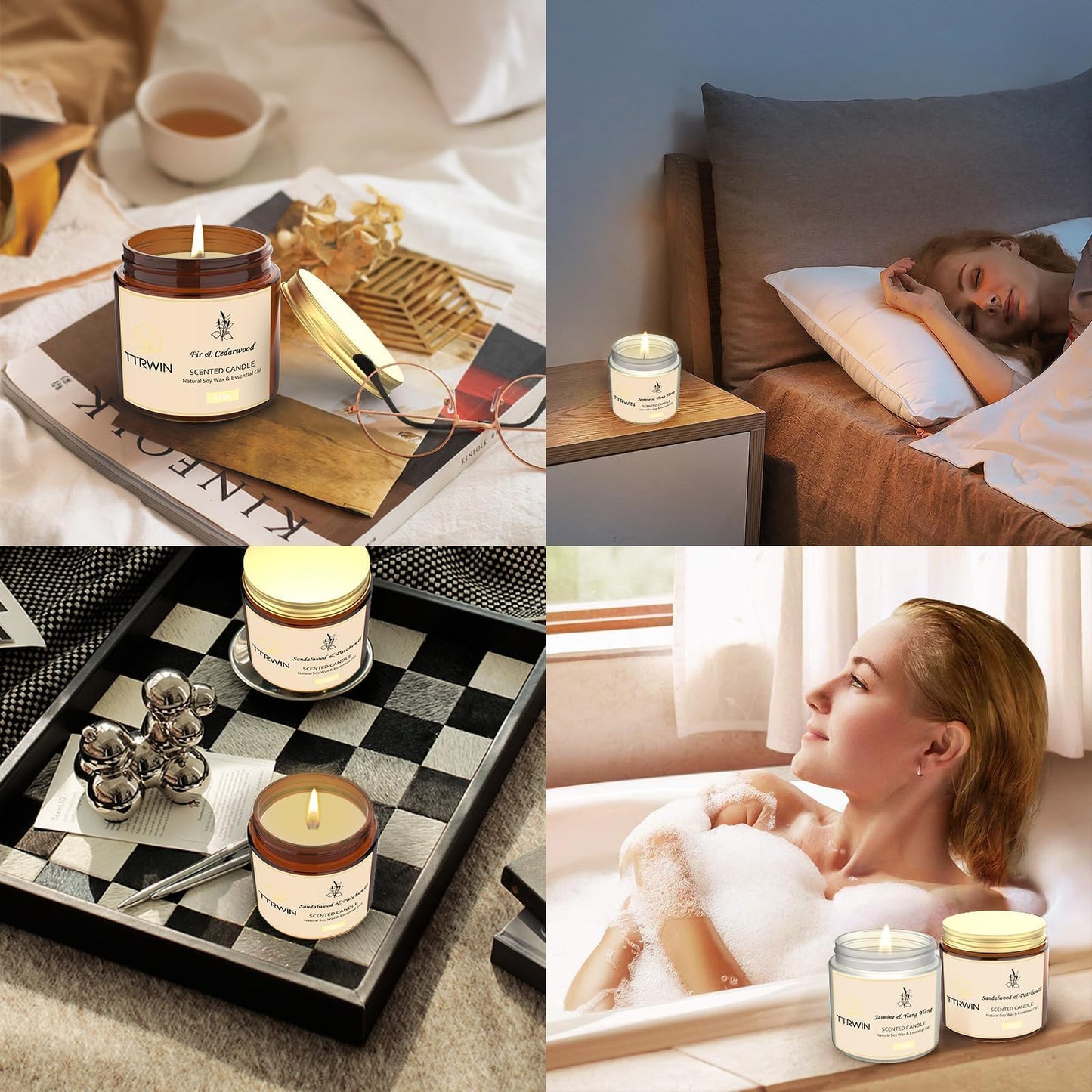 4 Pack Scented Candles for Home Scented Natural Soy Wax, Aromatherapy Candle Gifts Set for Women Men, Jar Candles Set for Home Decoration, Gifts for Birthday Mother's Thanksgiving Day Present