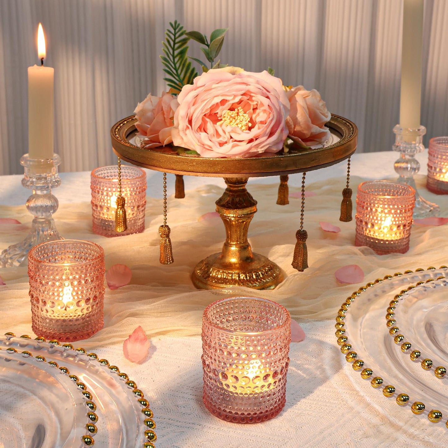 SUPMIND 24 Pcs Votive Candle Holders, Glass Holders Bulk for Table Centerpiece, Tea Lights Candle Holders for Wedding Shower, Party and Home Decor Pink