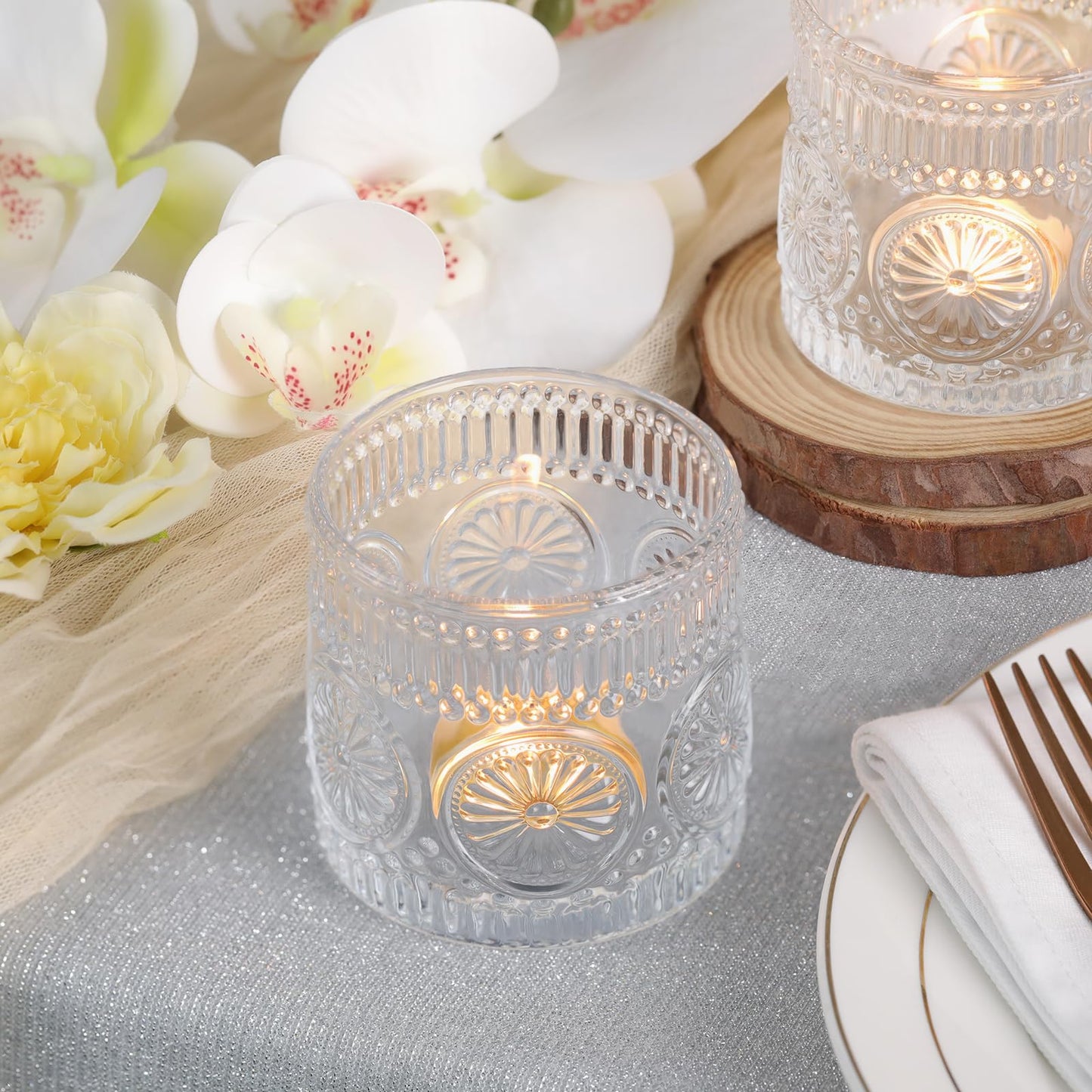 Sunnyfuture 6Pcs Large Votive Candle Holders Clear Glass Tealight Candle Holders for Wedding, Table Centerpiece, Party, Birthday, Home Decor